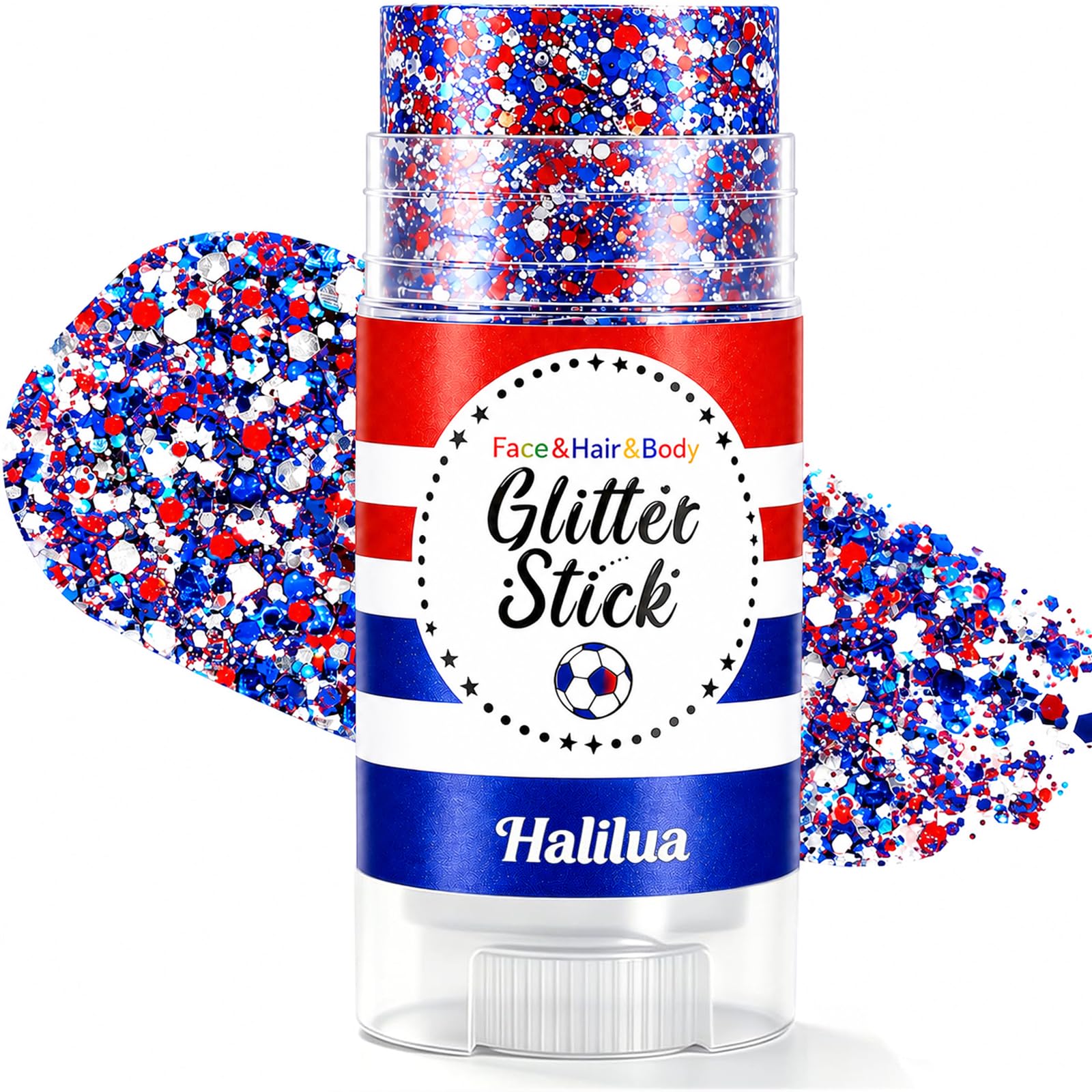 4th of July Glitter Stick, Body Hair Face Glitter Stick, Fourth of July Outfits and 250th Anniversary Accessories, Patriotic USA Flag Accessories for Women, Red White and Blue Waterproof Hair Glitter
