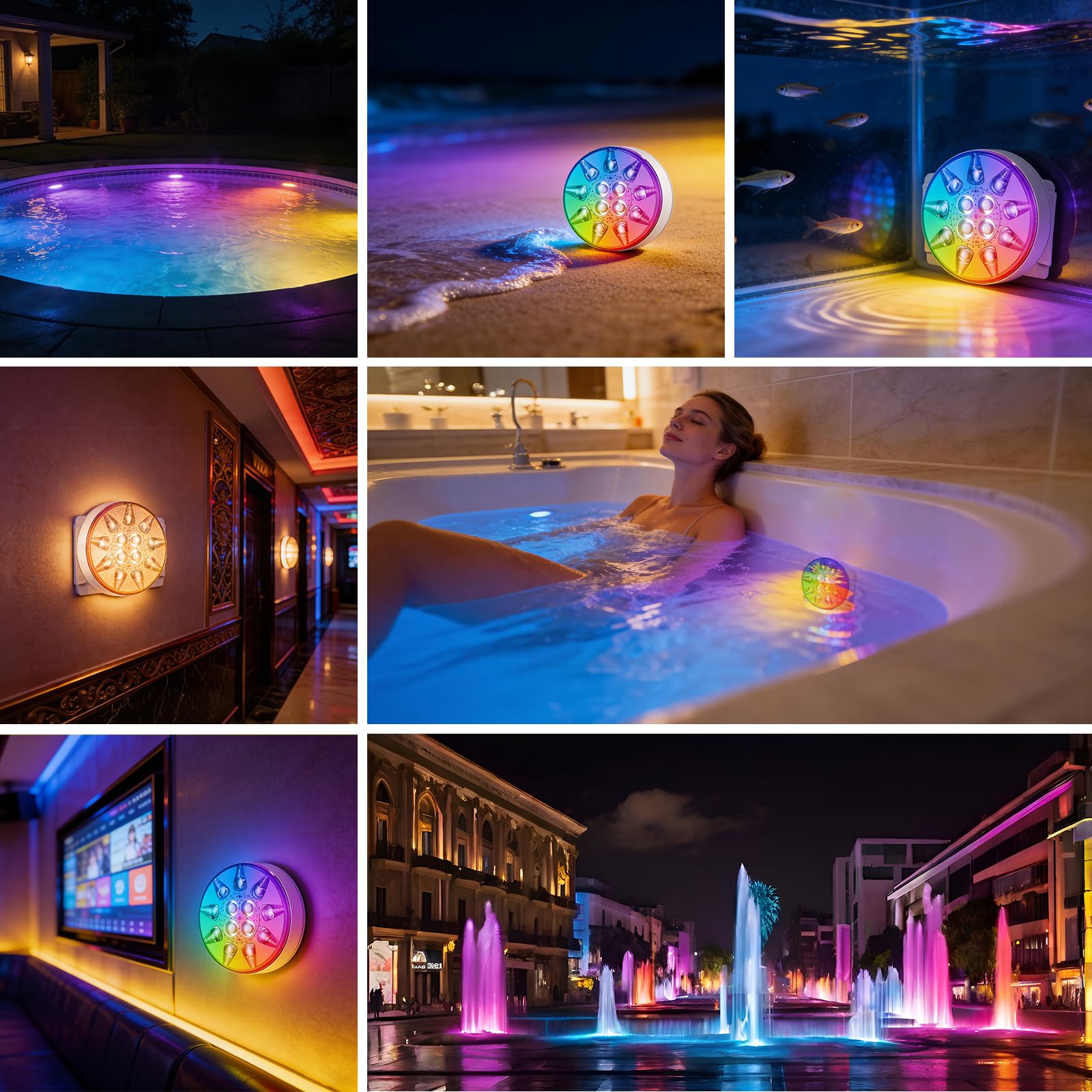 HOSSOM 2 Luces LED Sumergibles Piscina Recargables con Control Remoto, Luces LED de 16 colores, Luces para Piscina Impermeable IP68, para Piscinas, Estanques, Fuentes y Acuarios