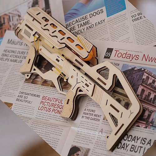 Miniatura 5 de Suerte Rompecabezas de madera 3D con banda de goma para adultos, kits de construcción de modelos para adultos, rompecabezas de asalto, ametralladora