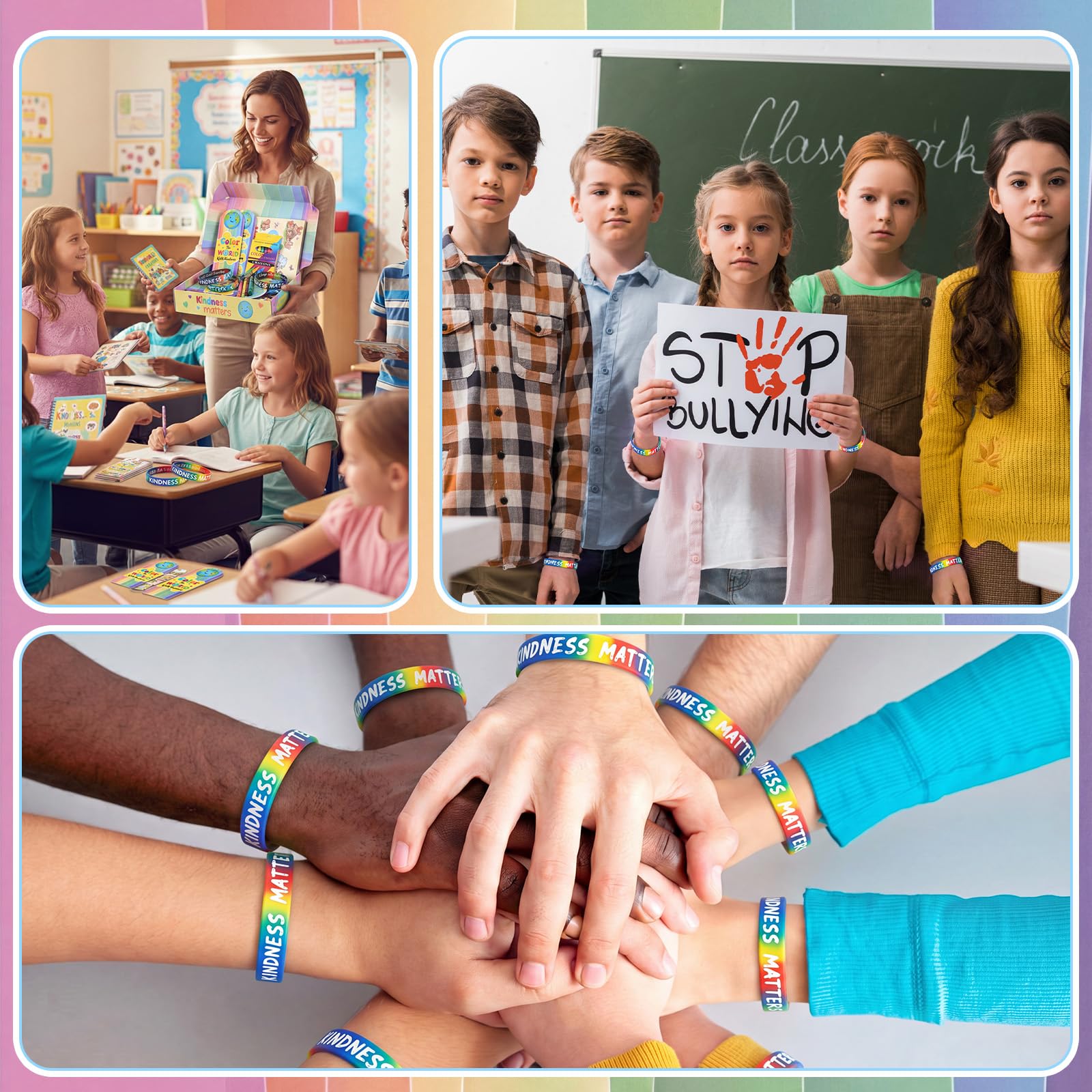 Woanger 133 pezzi Colora il mondo con gentilezza Articoli assortiti Bulk 12 Be Kind Attività Libro 12 Segnalibro 96 Pastello 12 Braccialetto 1 Confezione Regalo per Scuola Comunità Mondiale Settimana