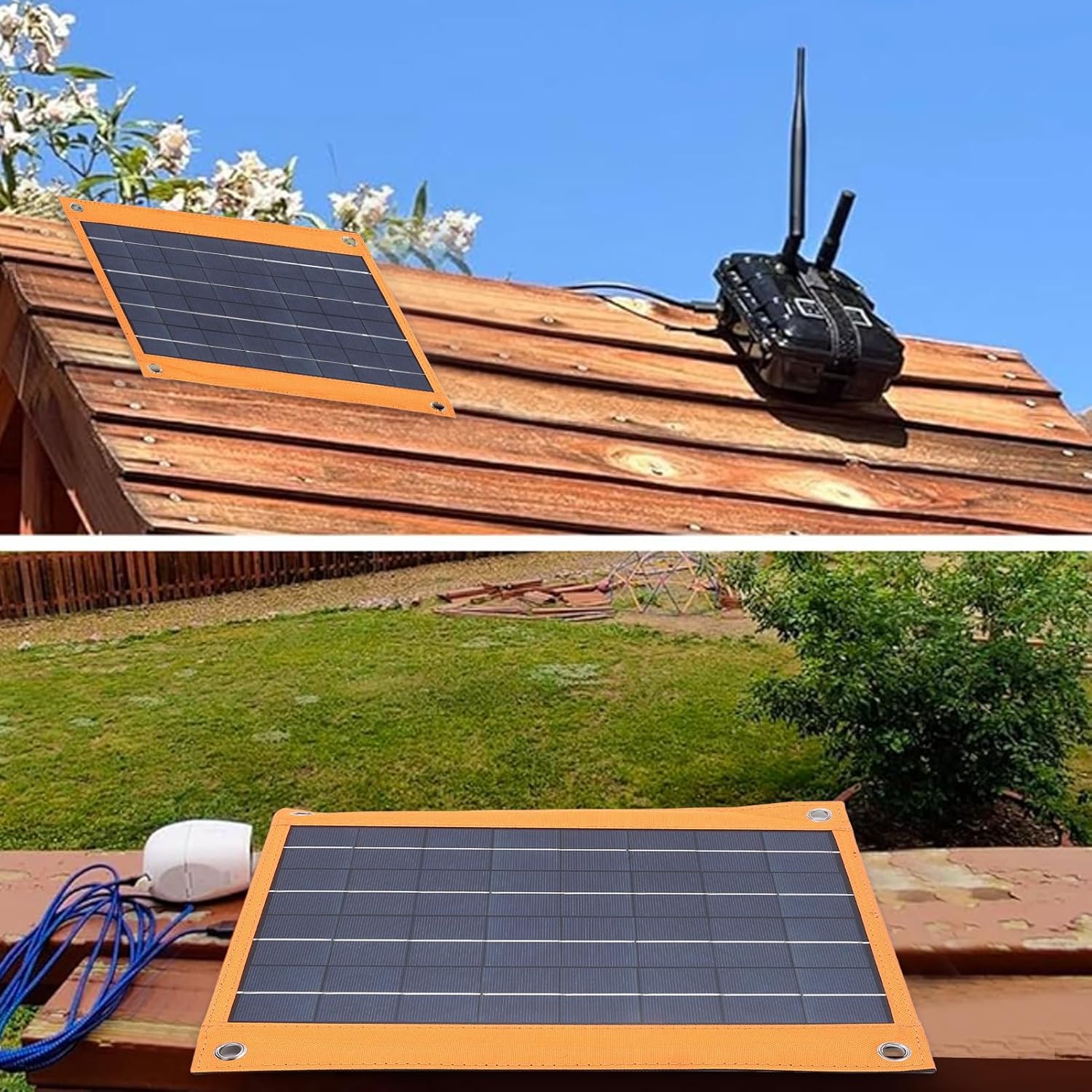 Fockety Solar Battery Charger, 16W Polycrystalline Solar Panel Charger with Stand USB C DC Interfaces Charge Up to 4 Devices, Solar Panel Kit for Emergency Camping Outdoor