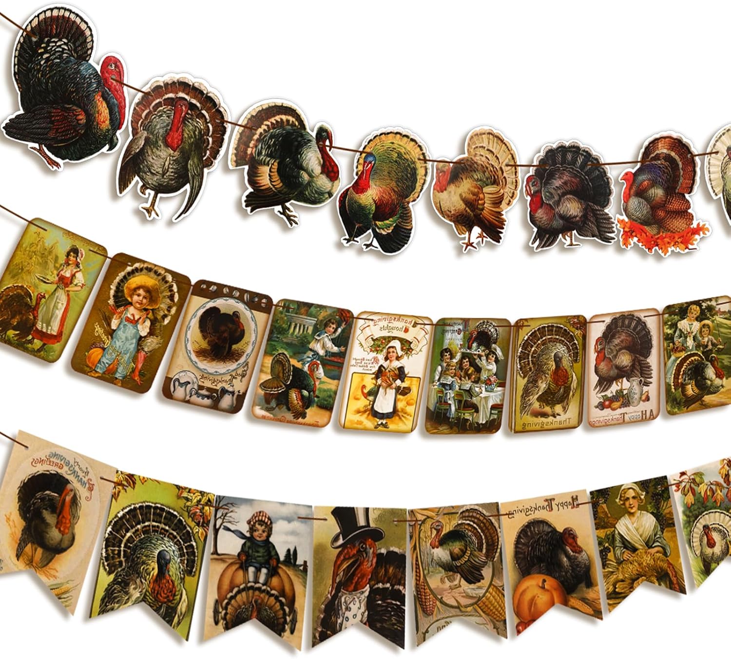 Amazon.com: Konsait Vintage Thanksgiving Banners - Retro Style Turkey Theme Decorations for Home ...