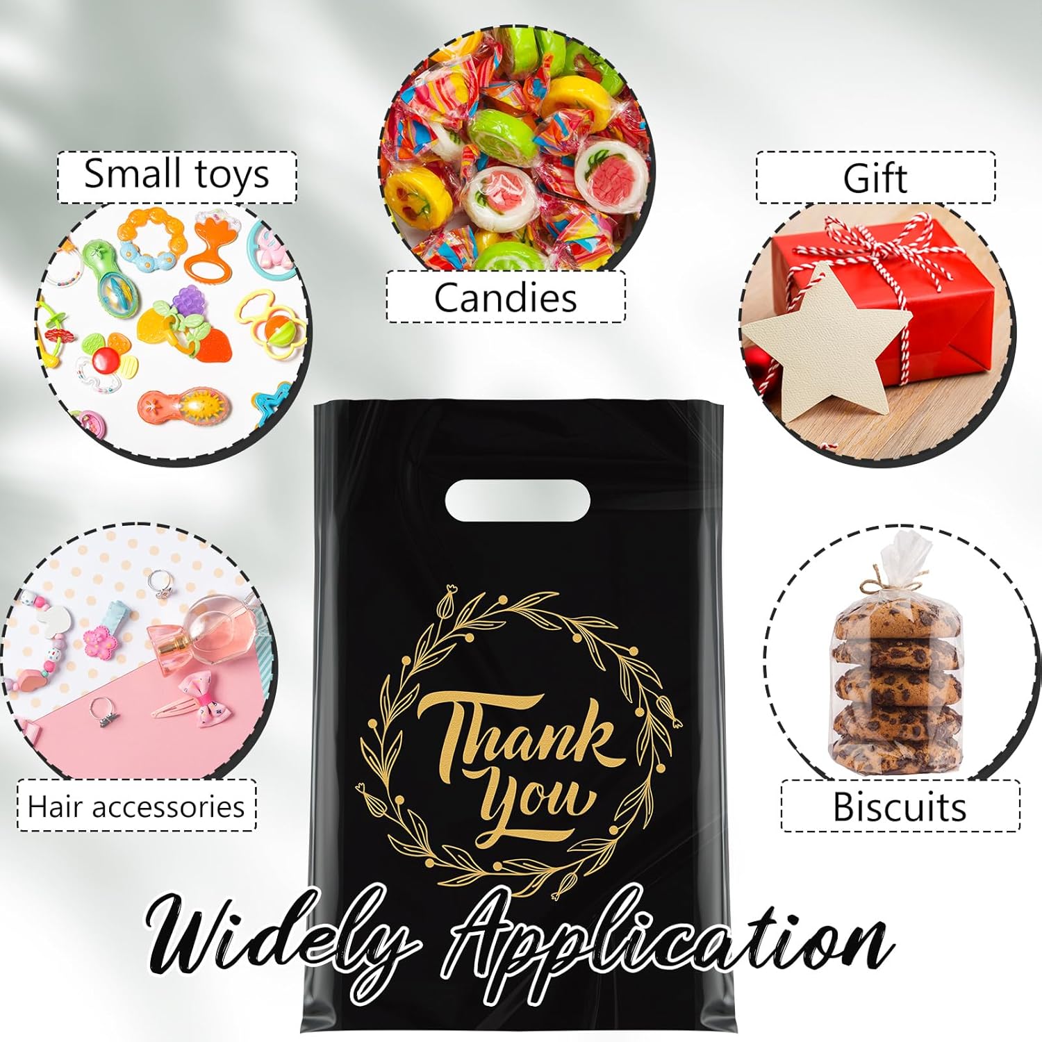 Jeyiour 300 Pcs Thank You Merchandise Bags with Handles Die Cut Plastic Shopping Bags Thank You Gift Boutique Goodie Sacks for Party Stores, 3 Sizes(Garland) - Image 7