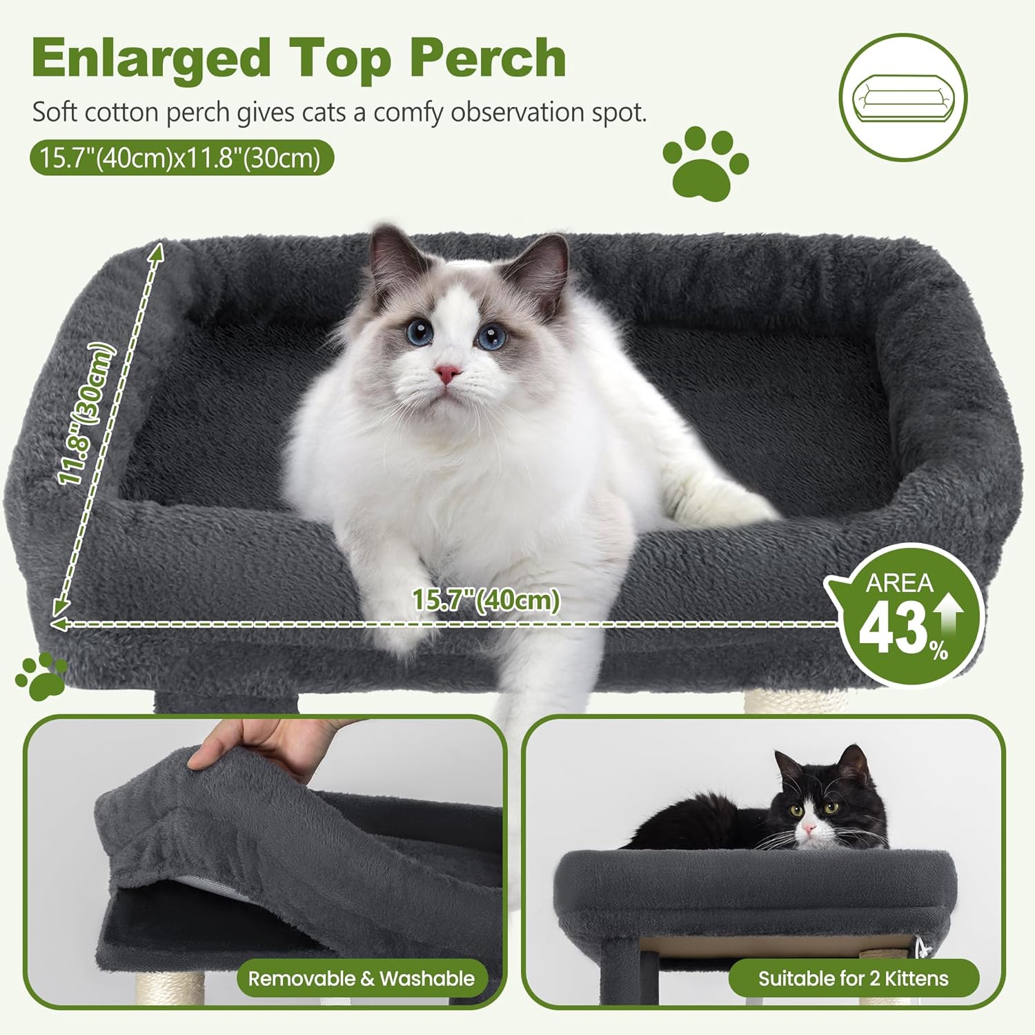 Small Cat Tree Tower for Indoor Cats, 40 In Medium Multi-Level Compact Cat House Bed with 2 Condos, Large Platform Perch, Sisal Scratching Post, Hammock, Cat Climbing Stand for Kitty kitten(Dark Grey)