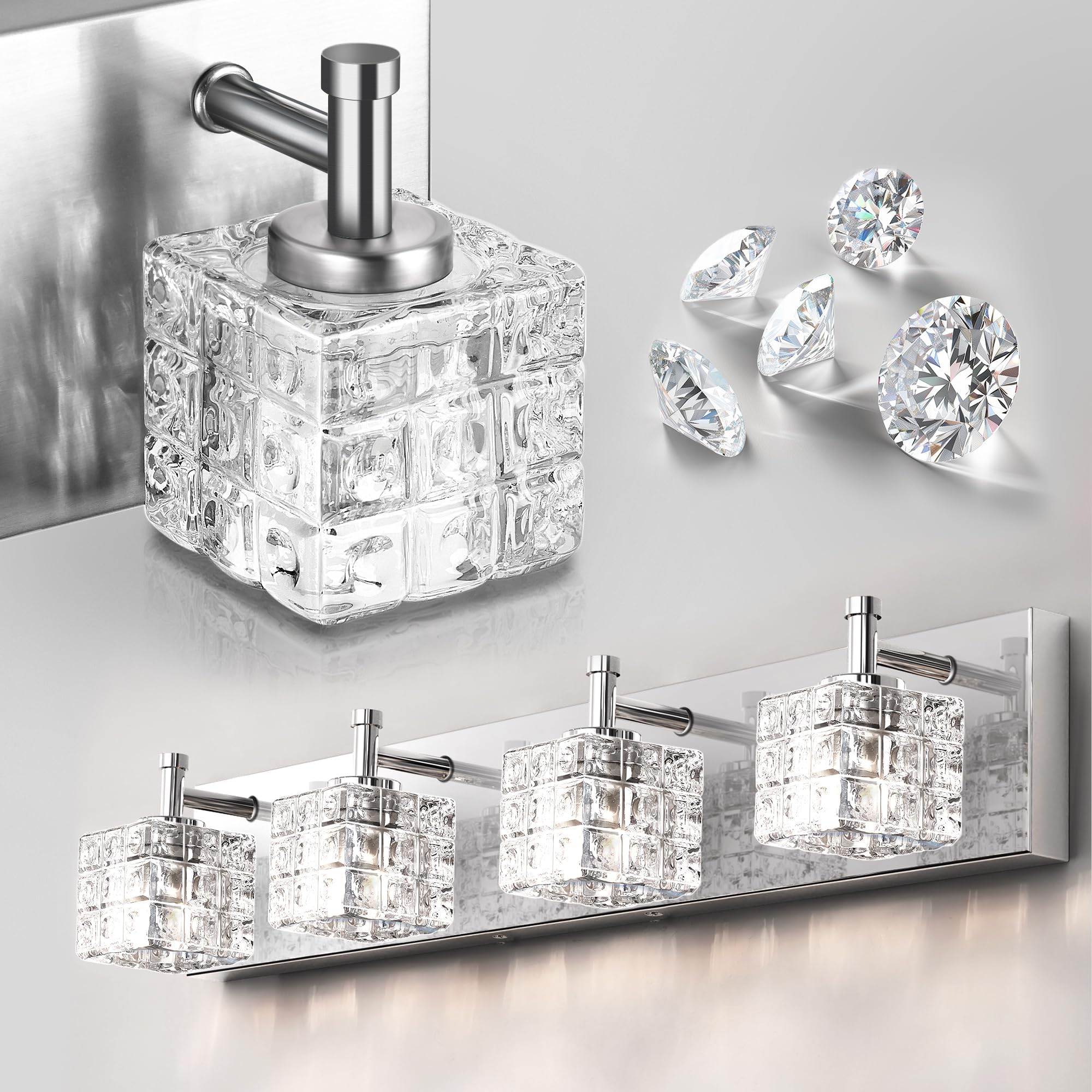 LOHAS Crystal Bathroom Light Fixtures, 4 Lights LED Modern Chrome ...
