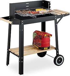 Relaxdays Churrasqueira a Carvão com Rodas, 2 Prateleiras, Grelhar Regulável em Altura, Proteção contra Vento, Grelha 80,5x86x42 cm, Preto