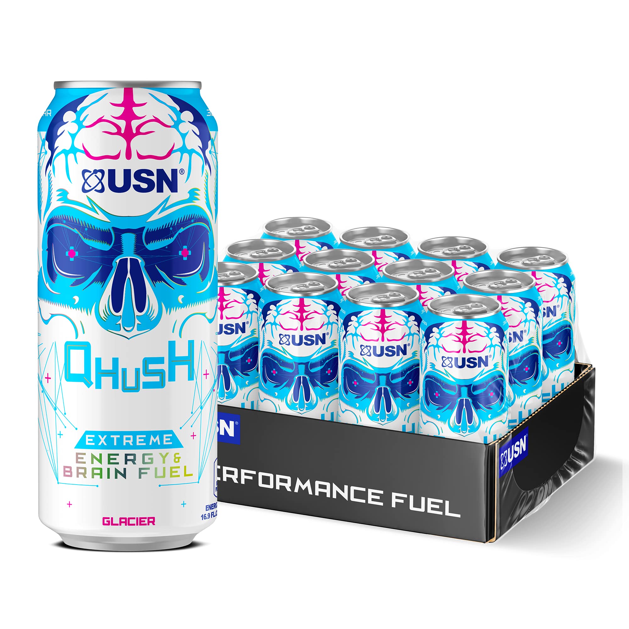 Buy USN Qhush Extreme Energy Drink, Glacier Nootropic Xtreme Energy