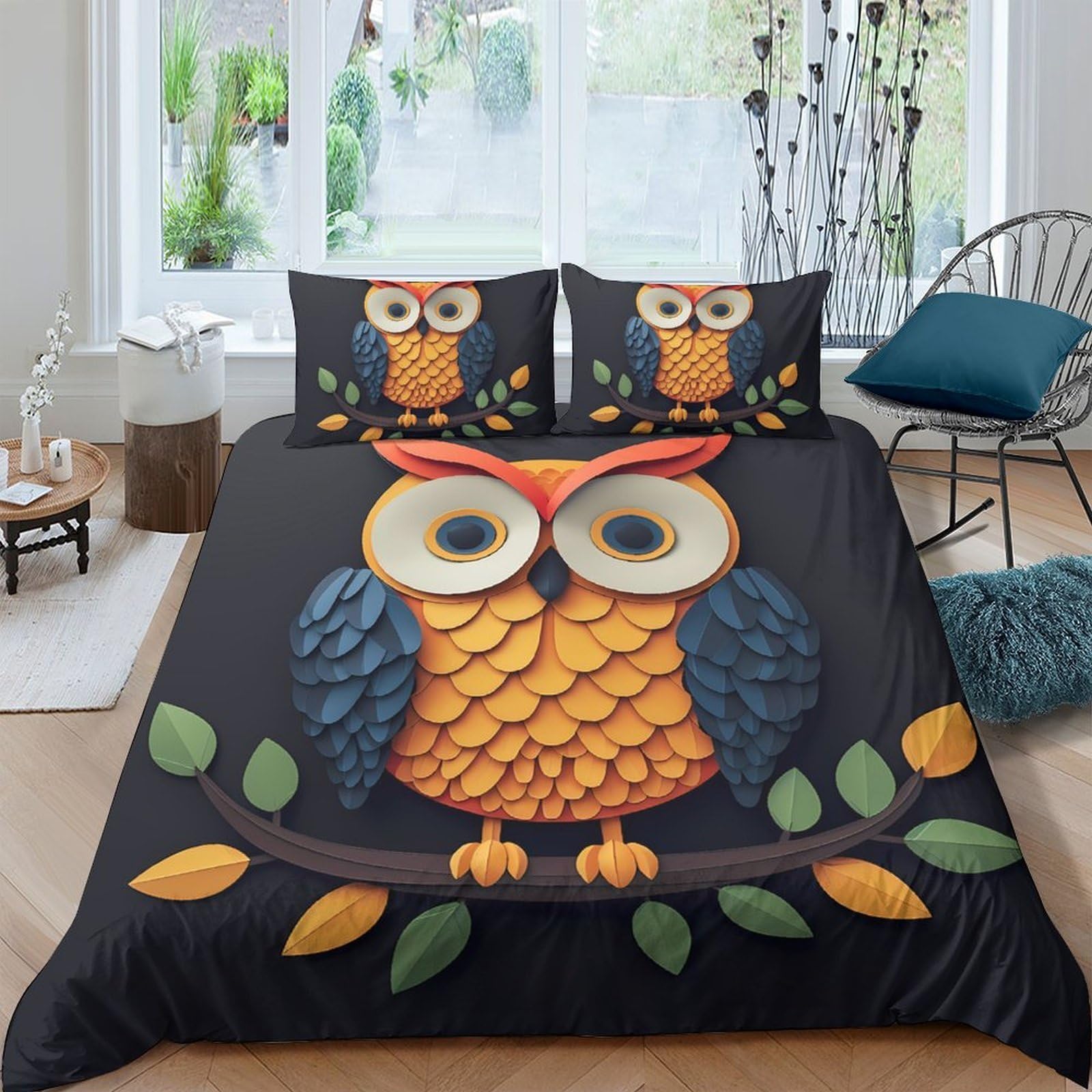 Ctjqhvkz Style-2 3D Printed Owl Branch Fitted Sheet Microfiber Soft Anti-Slip Forest Bed Cover For Bedroom Dorm Decor Single（135X200cm）
