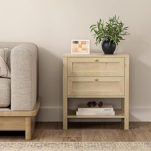 Miniatura 15 de Mesita de noche de granja con 3 cajones, mesita de noche más grande con estación de carga, mesa auxiliar de cama alta, mesitas de noche anchas para