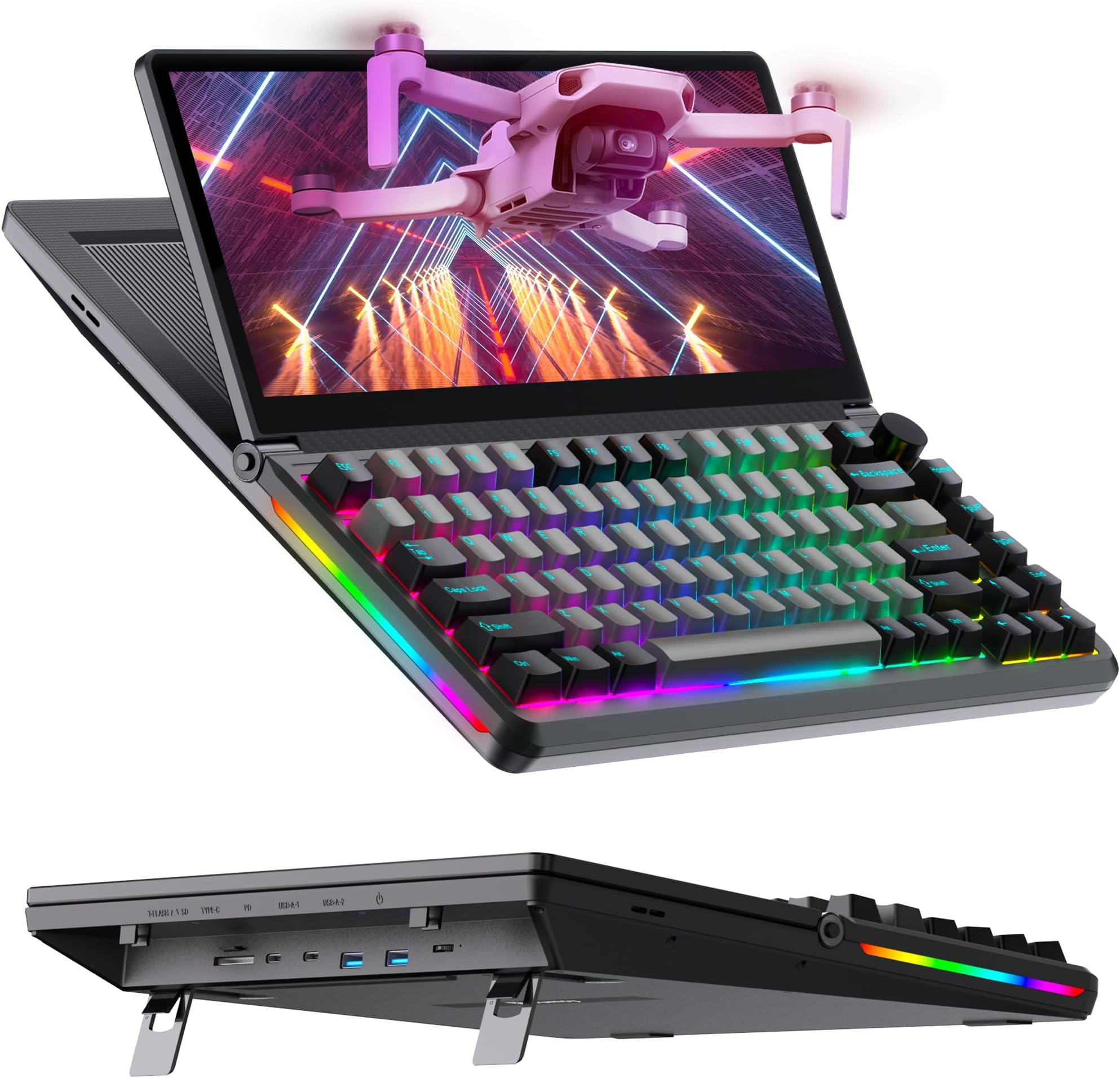 Touchscreen Mechanical Gaming Keyboard- K3 Portable Monitor Multifunctional Keyboard with 13'' Touchscreen USB/SSD Expansion Compact 82 Keys RGB LED Backlight FN-Key for Windows Mac Android