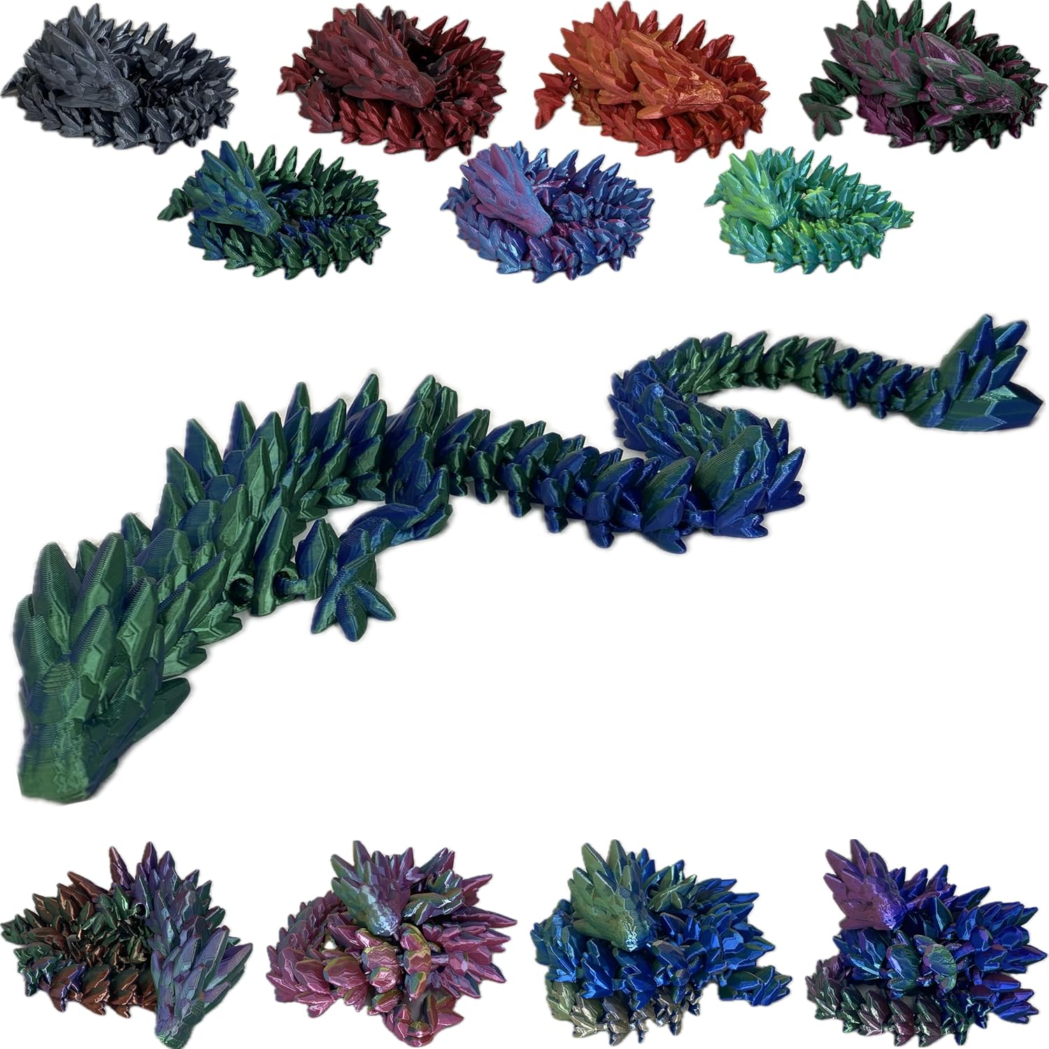 Jumbo 24" Articulated Crystal Dragon - 10+ Colors - Made in USA (Dual: Black/Silver)