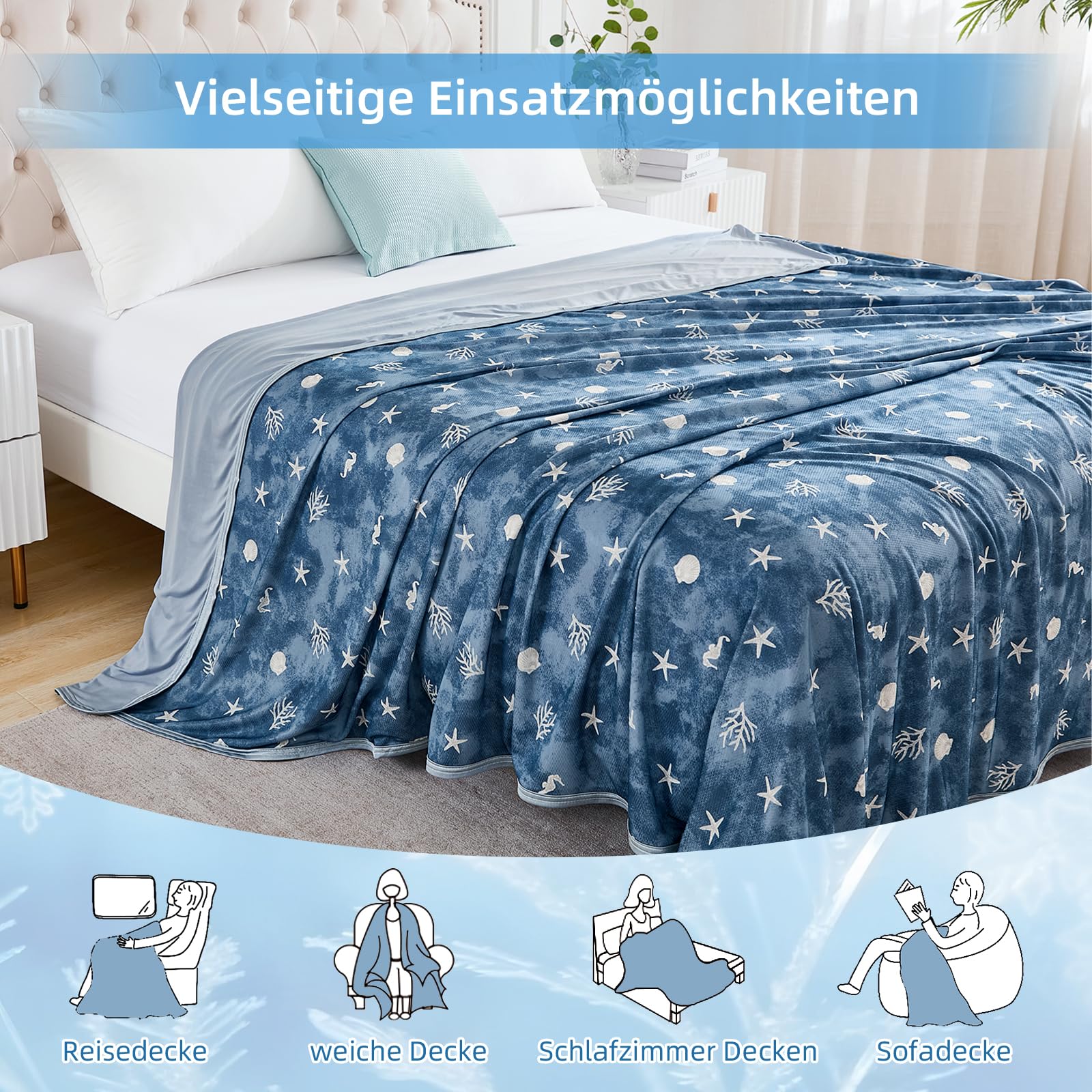 WONGS BEDDING Kühldecke Sommerdecke mit Japanische Arc-Chill Q-Max 0,43 Kühlfasern, Blau 150x200cm