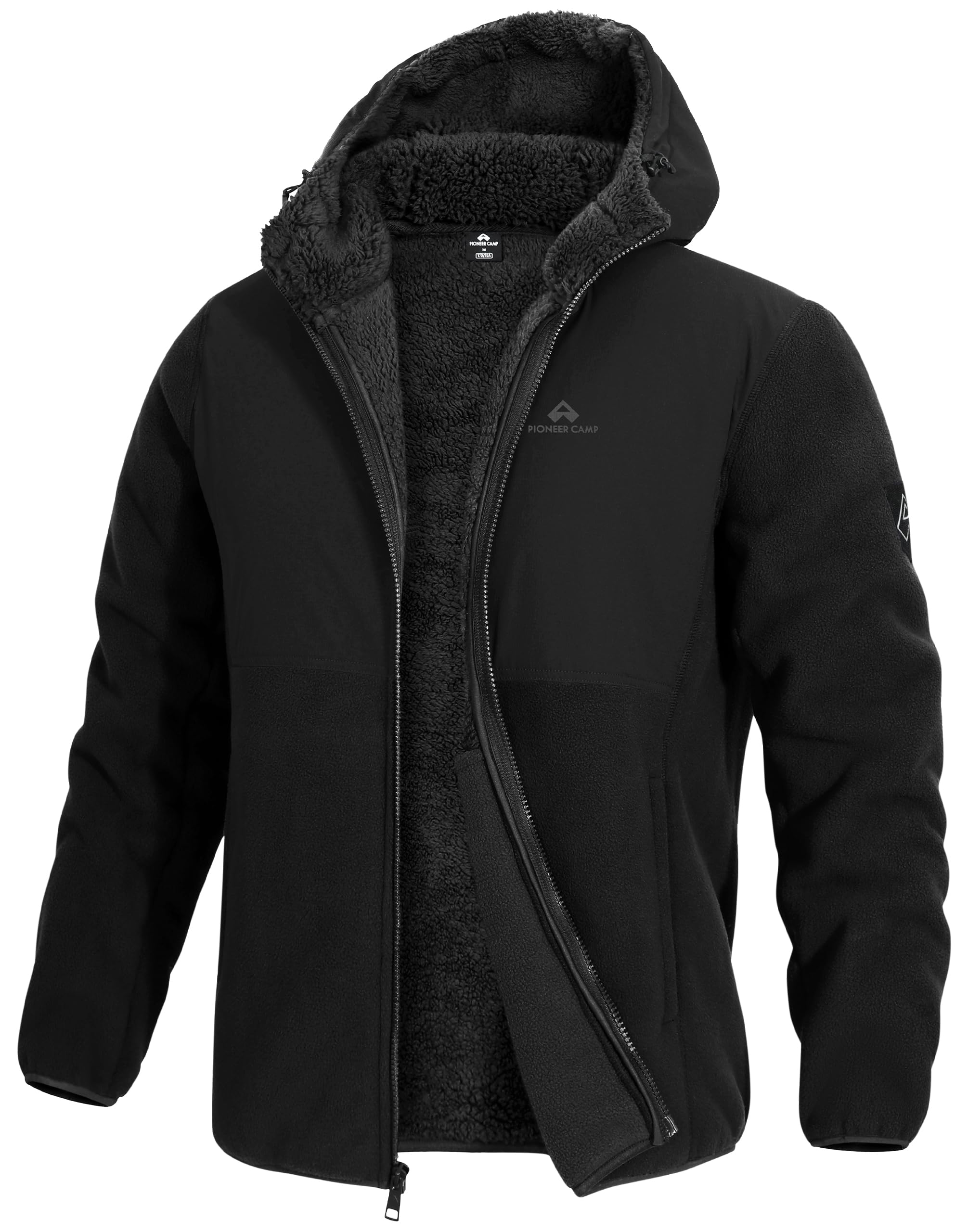 Pioneer Camp Veste d'hiver pour homme avec polaire Sherpa - Sweat à capuche chaud - Coupe-vent - Veste mi-saison pour homme - Idéale pour l'extérieur et le quotidien