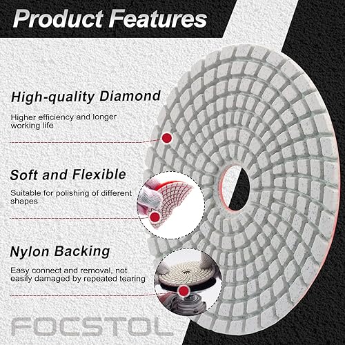 Miniatura 3 de Almohadillas de pulido húmedo de diamante, grano 100 de 4 pulgadas (3.937 in), kit de pulido para granito, mármol, piedra artificial, cuarzo para