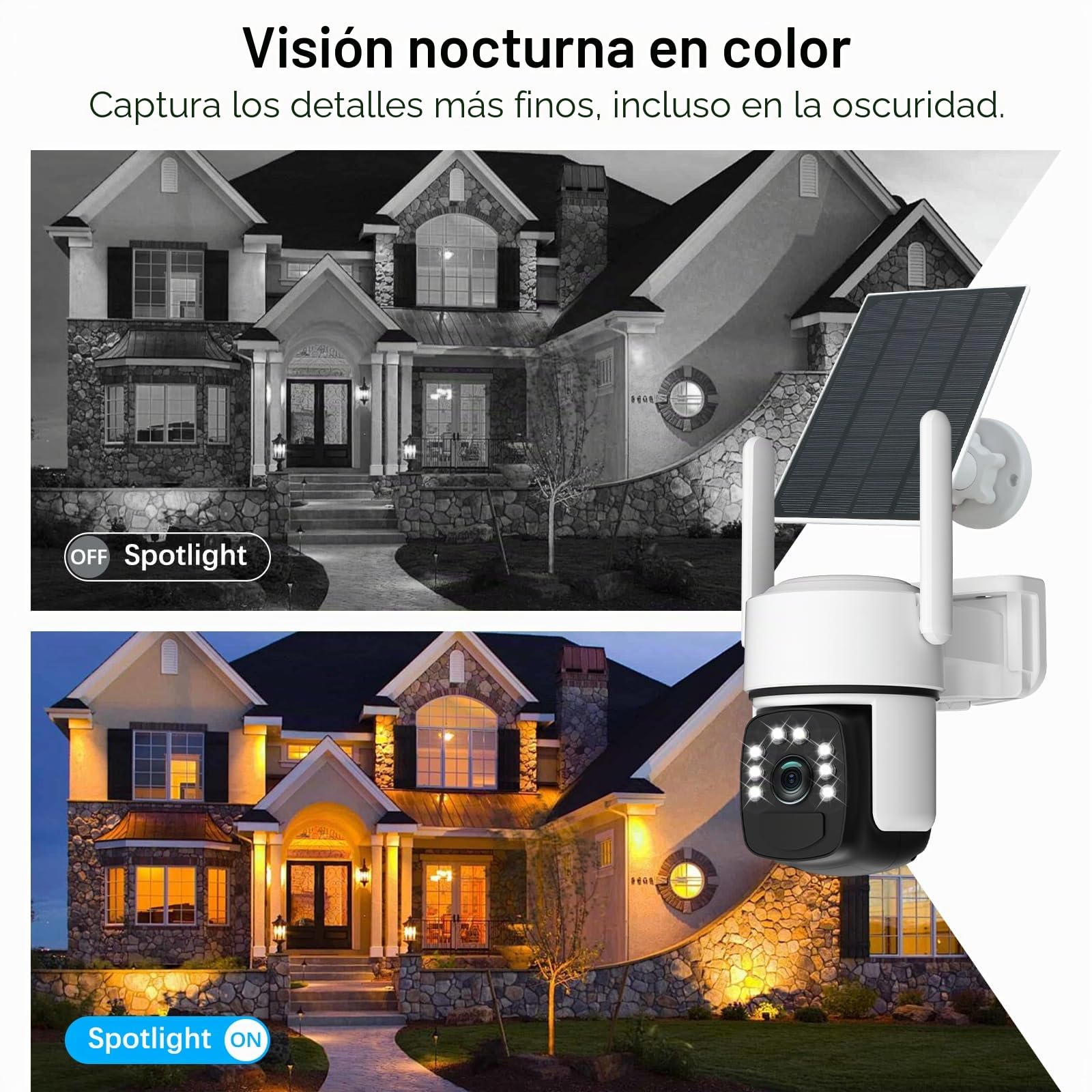 4K cámara de vigilancia WiFi Exterior sin Hilos,4 CAM-Kit con estación de hogar/Almacenamiento Local 32G/cámara Solar,Seguridad en casa PTZ a 360 °,Visión, Audio bidireccional, Monitoreo automático