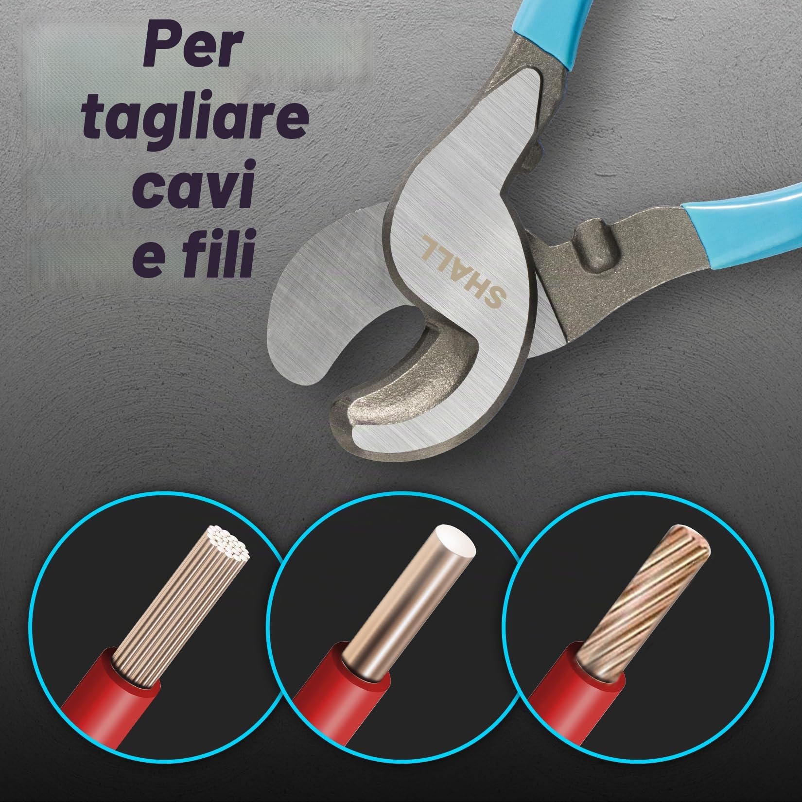 SHALL Tronchesi per cavi, 9,44 pollici/240 mm, utensili per il taglio di cavi ad alta durezza con impugnatura antiscivolo, ideali per il taglio e la spellatura puliti di cavi in ​​rame