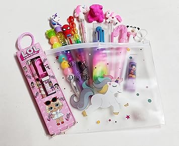 STATRO Kids Unicorn Folder with Stationary/Diary for Girls/Stationary/Feather Pen/ Panda Pen/ Teddy Bear erasner /Pencil Set/Stationery Set/School Set -Pack of 13- Multi Color