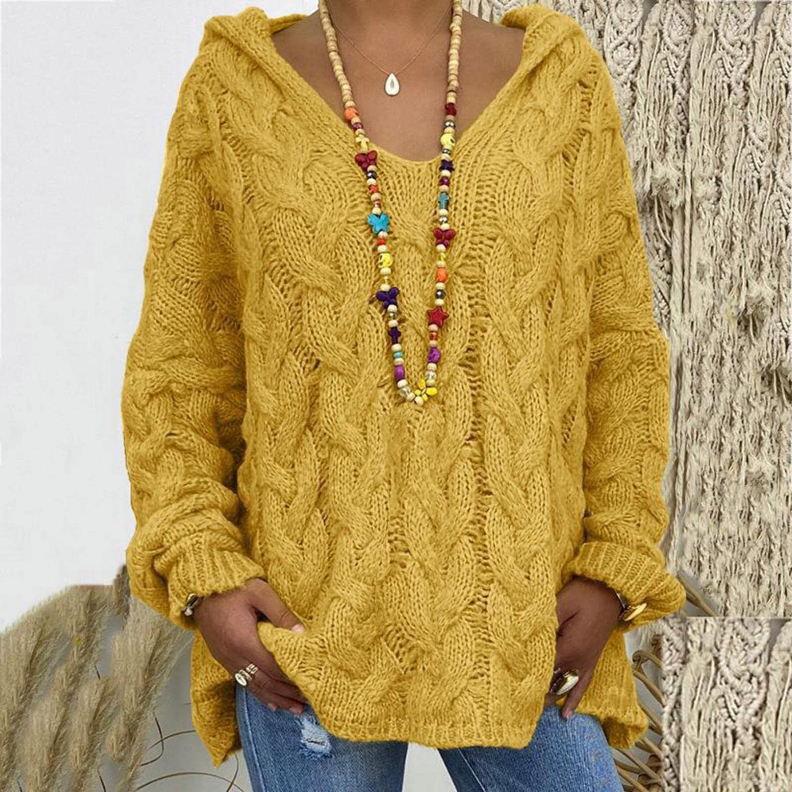 Damski sweter z dzianiny z dekoltem w serek, luźny, dzianinowy sweter, oversize, bluzy w jednolitym kolorze, luźne swetry z długim rękawem, damskie swetry z długim rękawem