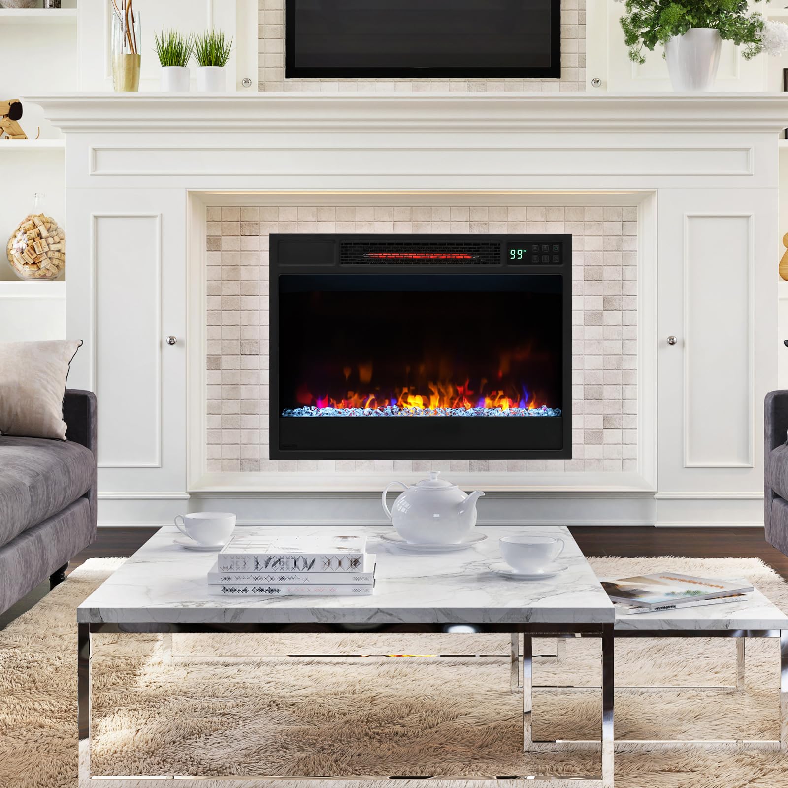 RELAX4LIFE 23’’ Electric Fireplace Wall Mounted - Recessed Fireplace Heater w/6 Adjustable Flame, 5 Brightness & Overheat Protection, Remote Control with 8H Timer, Electric Fireplace Inserts, 1500W