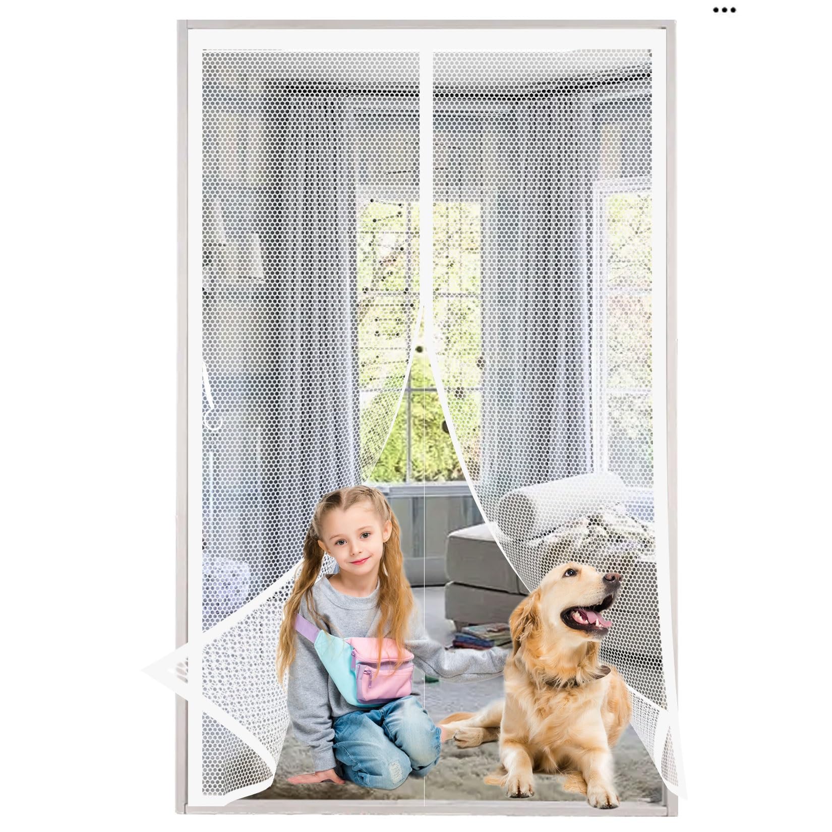 Liujyuan White Magnetic Fly Insect Screen Door 79 X 134 Cm Full Frame Magic Tape, Powerful Magnets Magnetic Fly Screens Heavy Duty, Lets Fresh Air Pet And Kid Friendly,