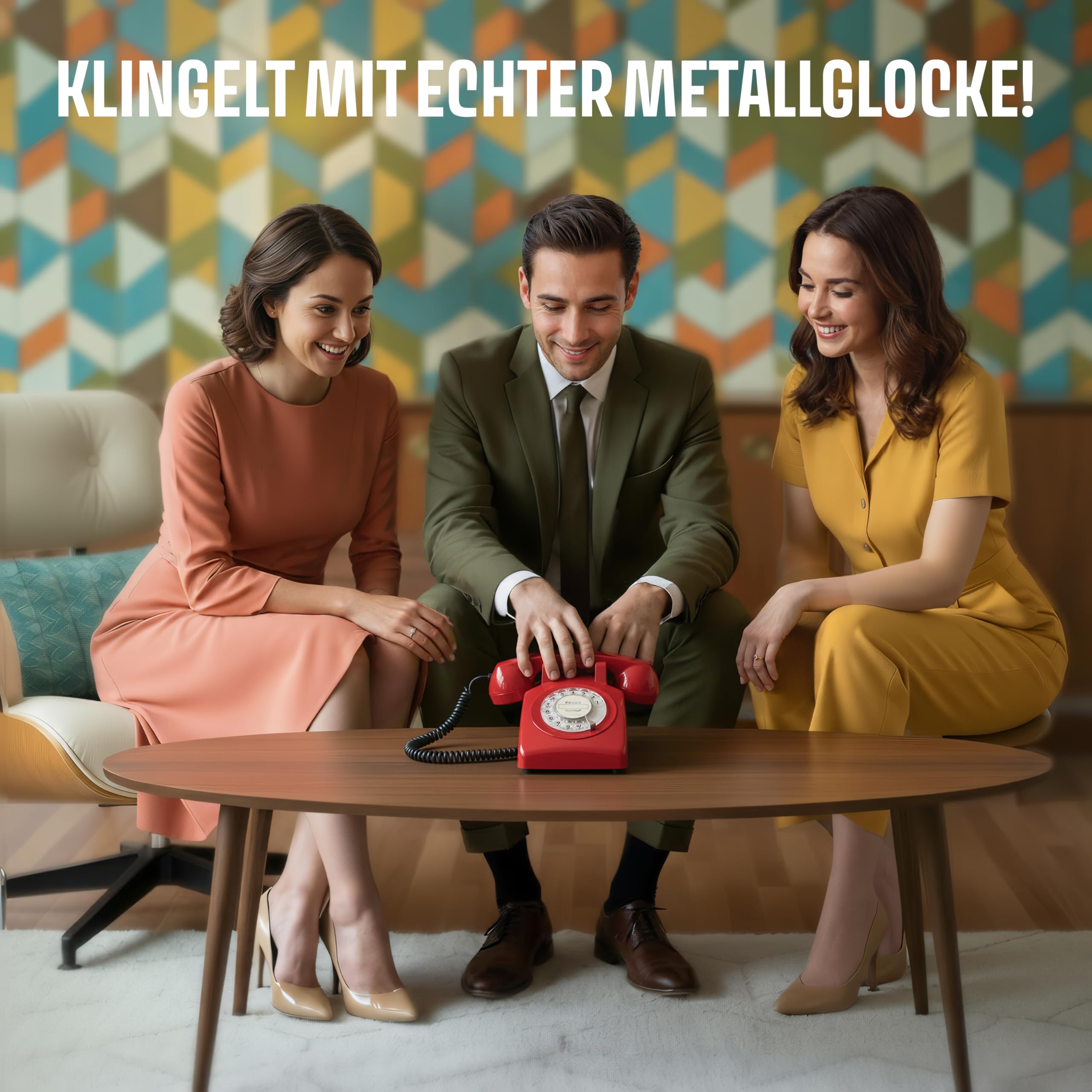 Opis Technology 60s Cable Retro Telefon mit Wählscheibe – Klassisches Festnetztelefon, mechanische Metallklingel & Vintage Design, kompatibel mit modernen Routern (FritzBox etc.) – Rot