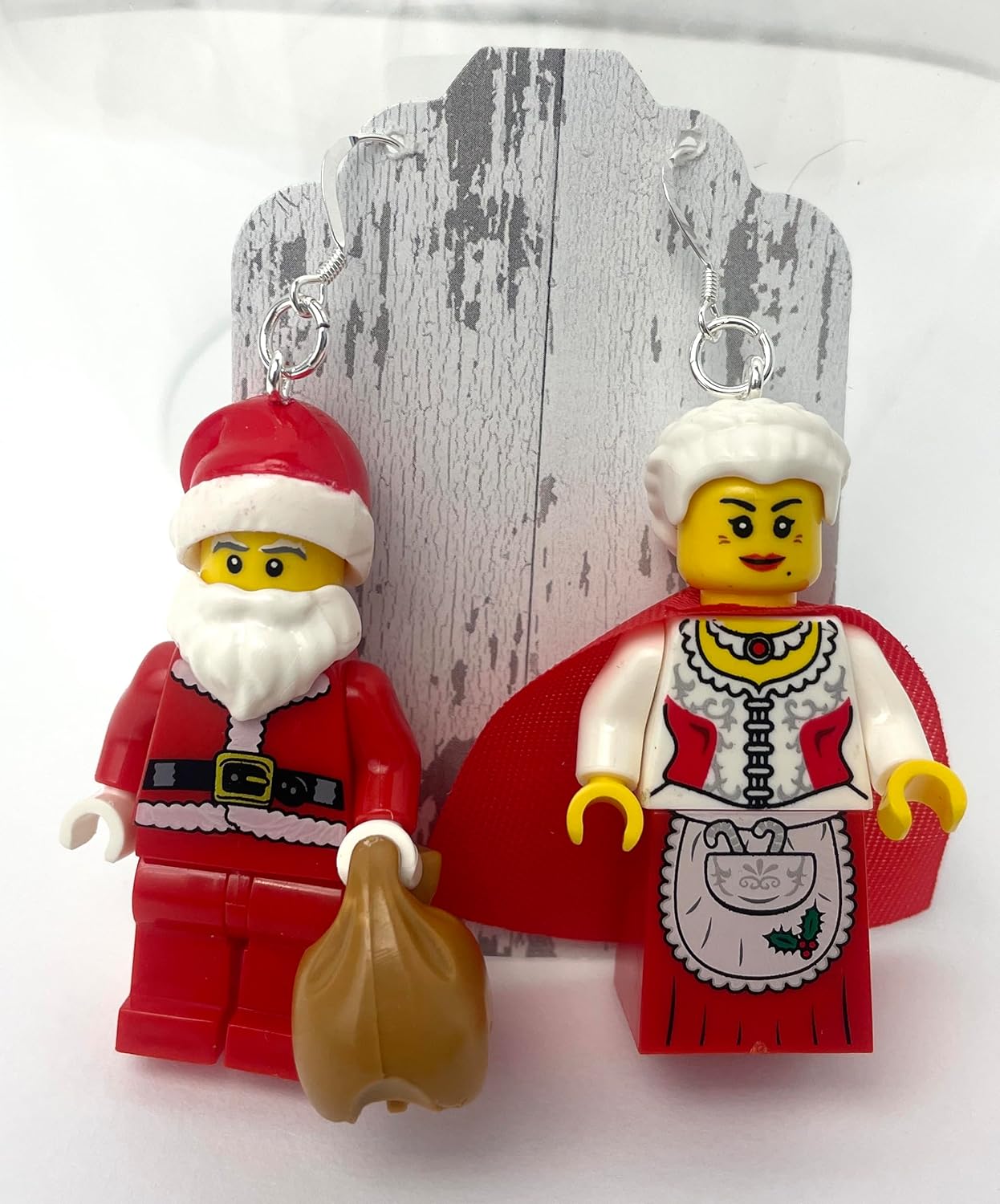 Santa Claus and Mrs. Claus Earrings STERLING SILVER Hooks Fun Christmas Novelty Teacher Gift Clause