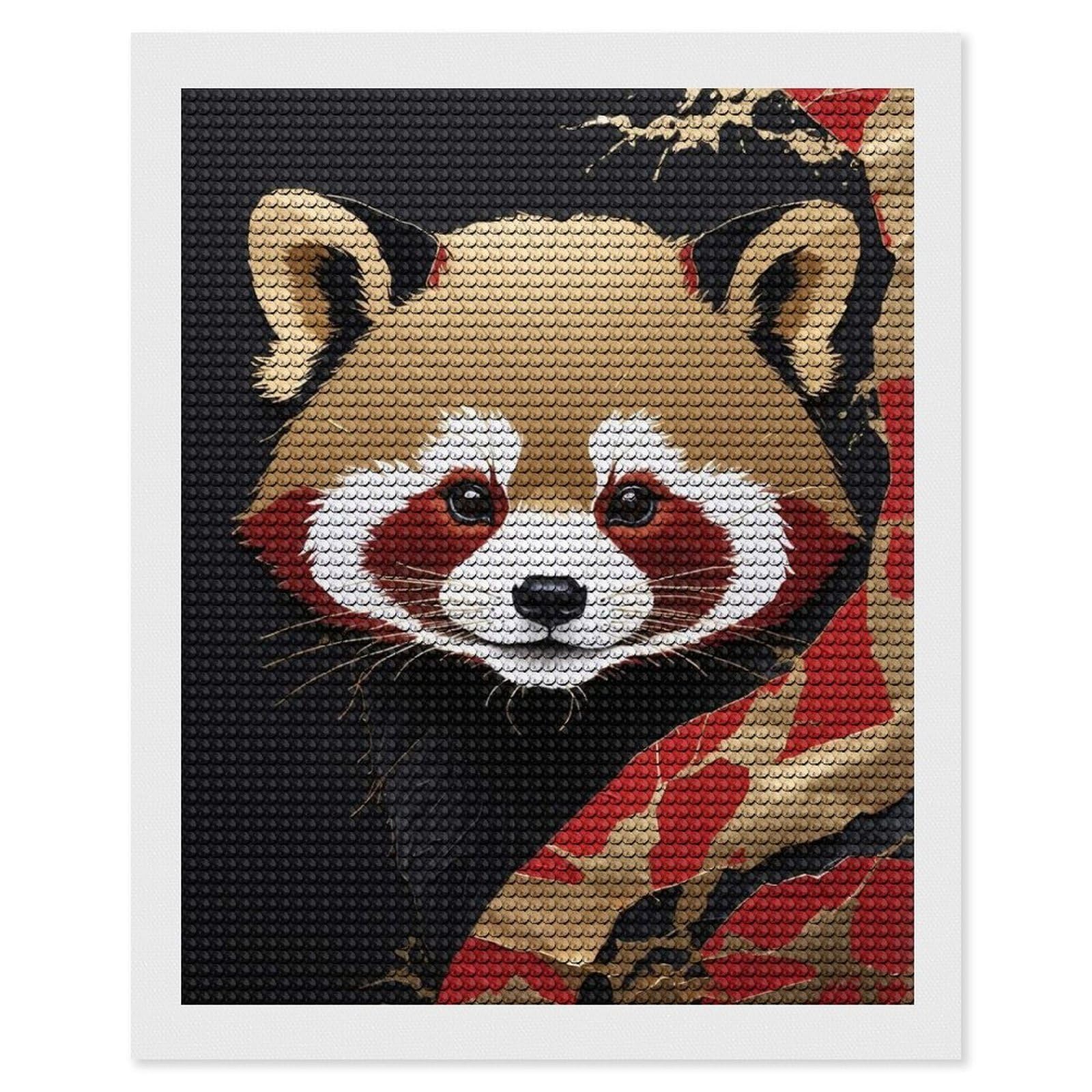 Junmoney Red Panda Portrait with Gold Accents Diamond Painting Set 16"x20", for Beginners, Creative Leisure Activity, Aesthetic Room Decor, Mother's Day Gift