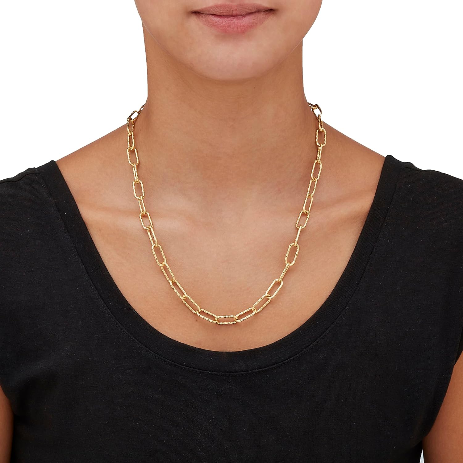 PalmBeach Yellow Gold Ion-Plated Stainless Steel Hammered Paperclip Chain Necklace (7.25mm), Lobster Claw Clasp, 20 inch