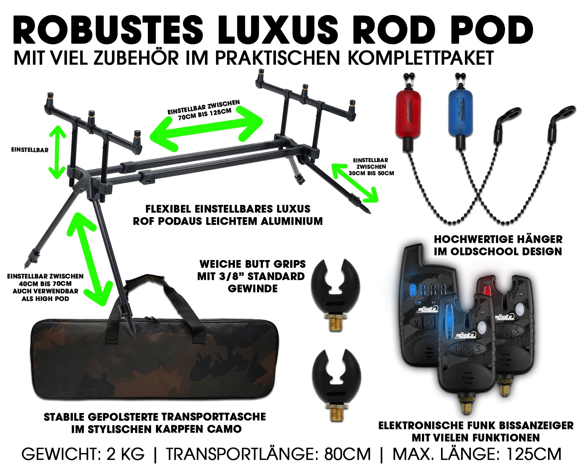 Angel-Berger Magic Baits Luxus Rod Pod mit Funkbissanzeiger Set Tasche Rutenauflagen Bite Indicator Carp Rodpod Rutenständer Rutenhalter