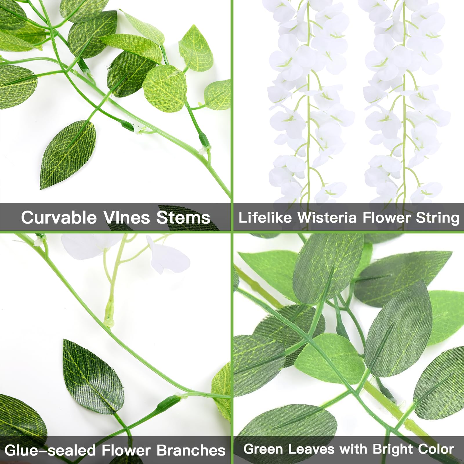 U'Artlines Lot de 15 guirlandes de glycines artificielles en soie blanche à suspendre pour maison, jardin, arche de mariage, fête, décoration intérieure et extérieure - 2 m