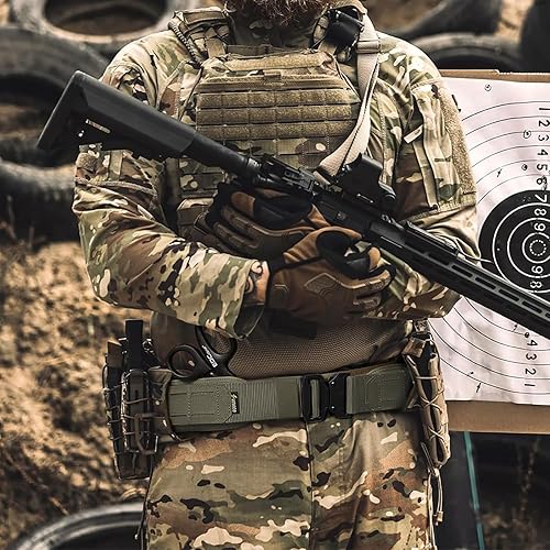 Vista 27 de Cinturón táctico de batalla con hebilla de liberación rápida sistema MOLLE, cinturón resistente para pistola