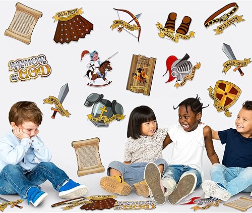 Miniatura 4 de 36 piezas de recortes de armadura de Dios para niños, tablero de anuncios cristiano para escuela dominical 2025 VBS Biblia póster calcomanías