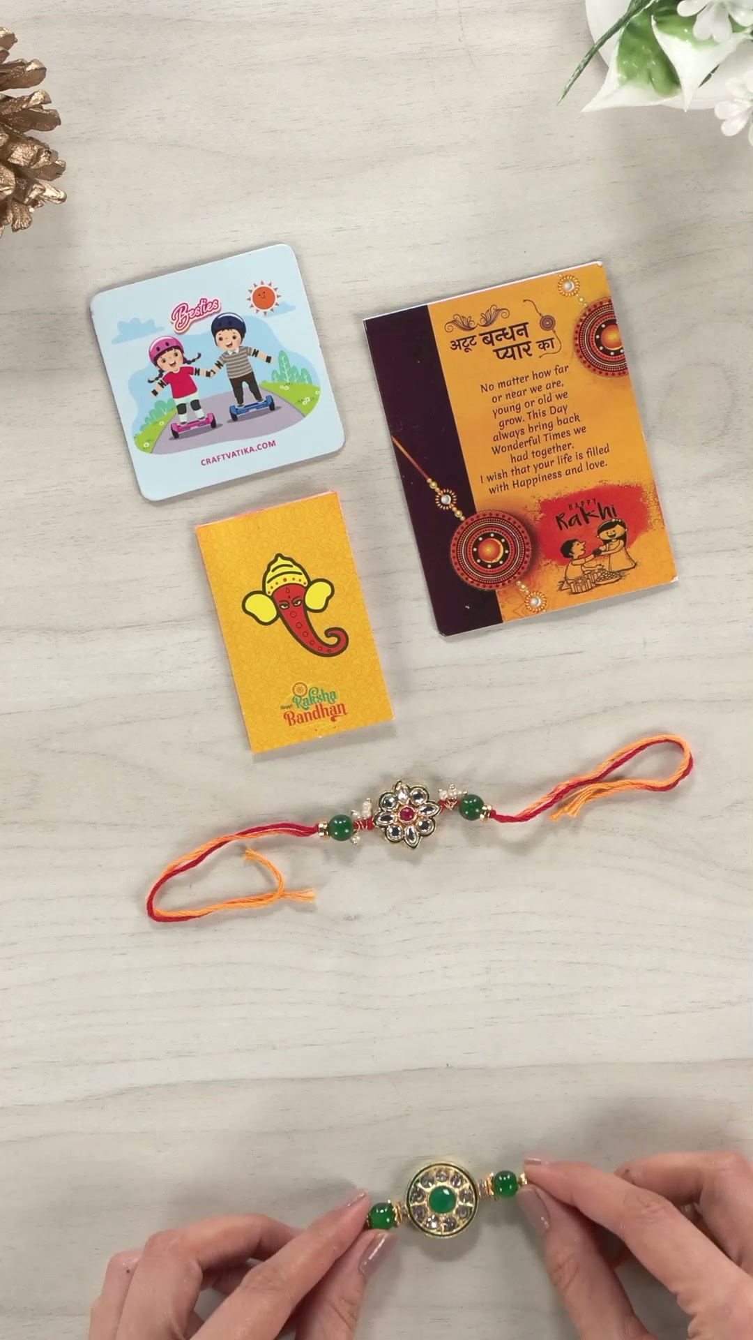 Satvik Agate Rakhi With Gayatri Mantra – Set Of 2 Raksha Bandhan Threads For Brother With Roli Chawal - View #2