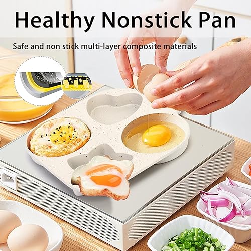 Miniatura 2 de JUSTUP Sartén antiadherente, sartén para huevos de 4 tazas, sartén dividida antiadherente, sartén de granito saludable de 7.5 pulgadas con mango