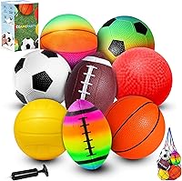 COAMZPARTY 8 Pack 5 Inch Toddler Balls - Soccer Basketball Football Beach Playground Set for Kids 3-7, Safe Indoor Outdoor with Pump & Storage Bag