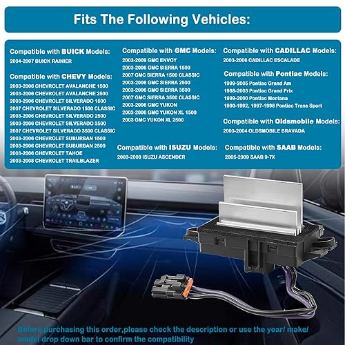 Miniatura 4 de Módulo de control de ventilador de CA compatible con Chevrolet Silverado Avalanche Suburban Tahoe 2003-2007, GMC Sierra Envoy Yukon, Cadillac