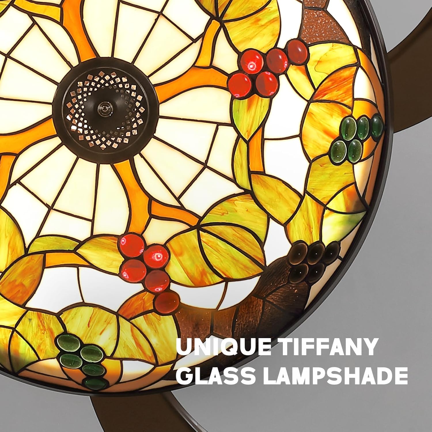 CROSSIO 52 inch Tiffany Ceiling Fan with Light Stained Glass Fandelier with Retractable Blades 52" Vintage Ceiling Fan Light Dimmable LED Fandelier for Bedroom and Living Room