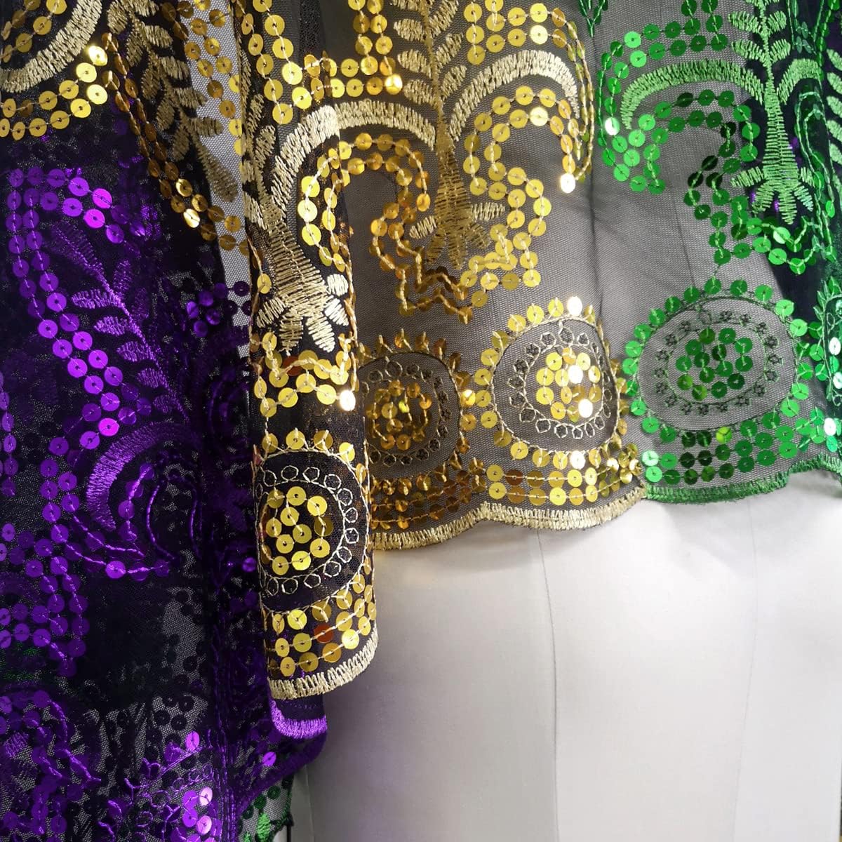 Mardi Gras Shawl Scarf Wrap Costume and Mask Sequin Mardi Gras Poncho Outfit for Women Carnival Masquerade Party - Image 7