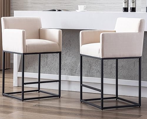 Miniatura 3 de VESCASA Linen - Taburetes de bar de 27 pulgadas de alto con brazos, taburetes tapizados con respaldo acolchado de 12.5 pulgadas de alto, sillas