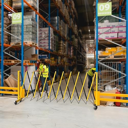 Miniatura 5 de YITAHOME Barricada extensible de metal, puerta de seguridad plegable de 11 pies, puerta de entrada retráctil con bolardo, barricada de seguridad