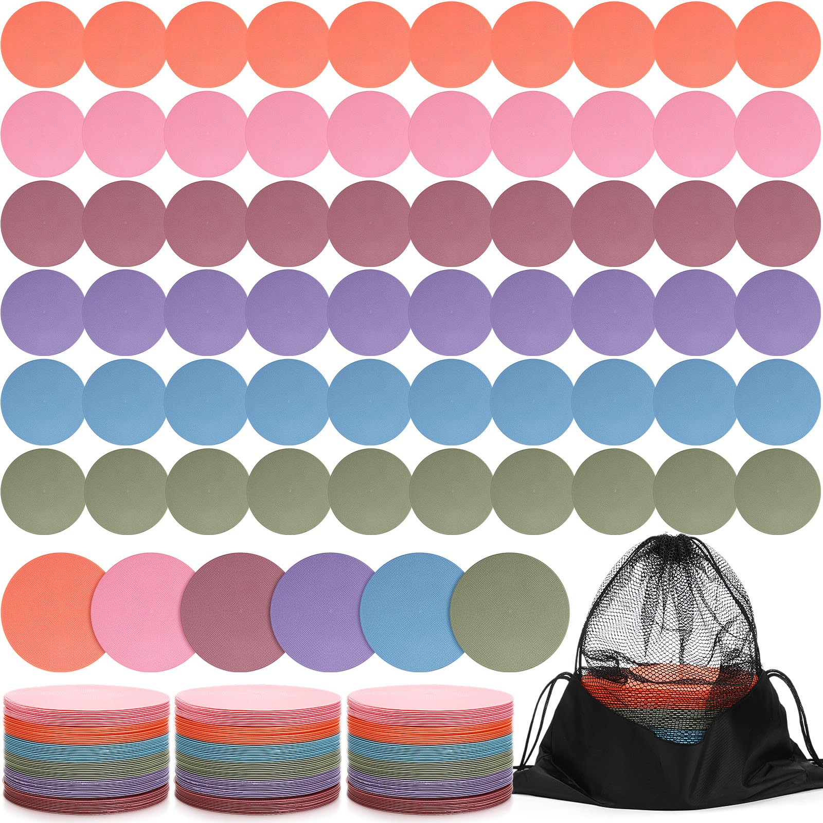 Haull 60 Pcs Small Spots Markers for Gym Floor Markers Morandi Color Poly Spots Flat Non Slip Floor Dots Cones Agility PVC Equipment for Classroom Football Soccer Sports Training Dance