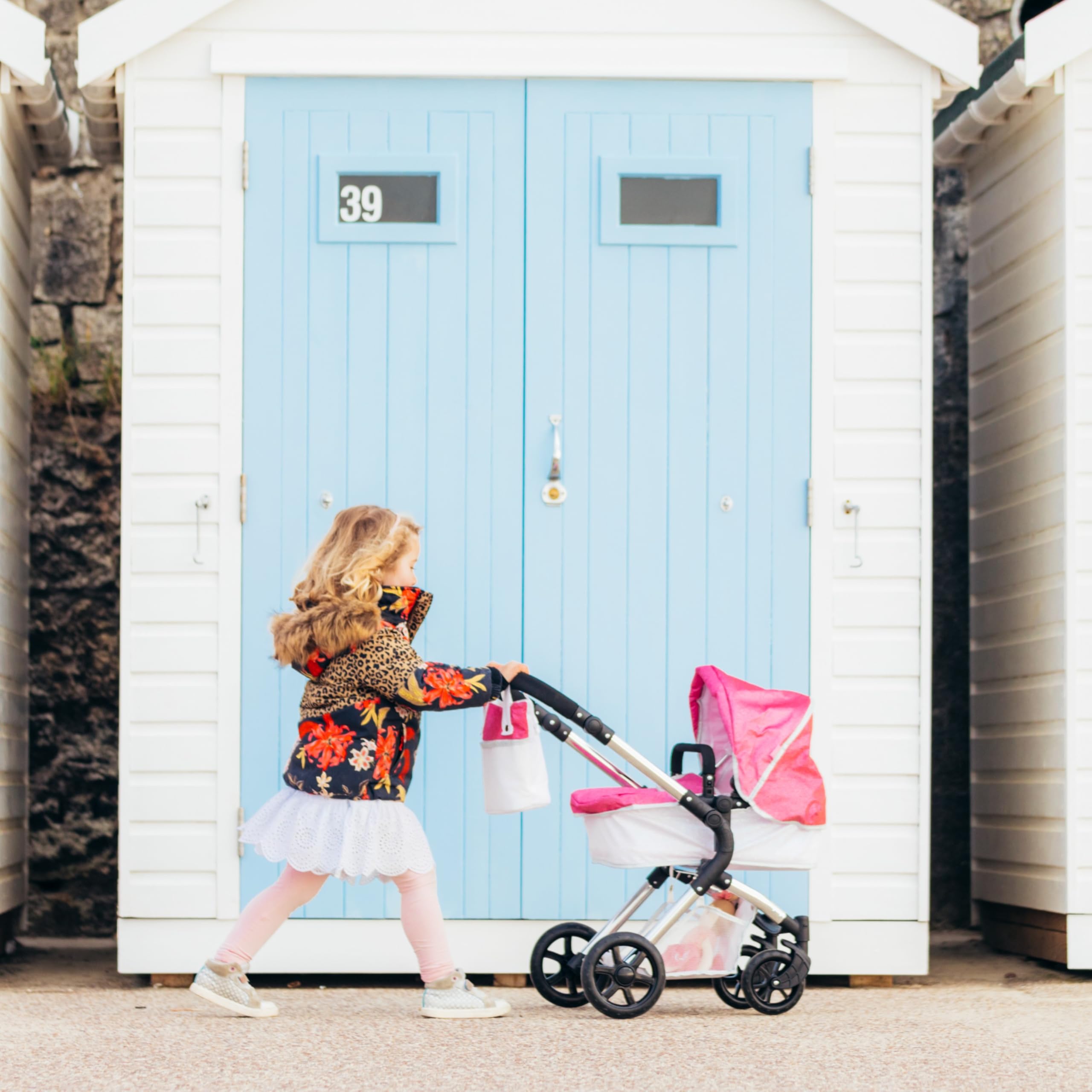 Poussette Roma Stephanie Sparkle pour poupées de 3 à 9 Ans, Poussette Rose 2 en 1 avec siège ou nacelle, Pliable pour poupée de 40 cm, idéale pour Les bébés reborns.