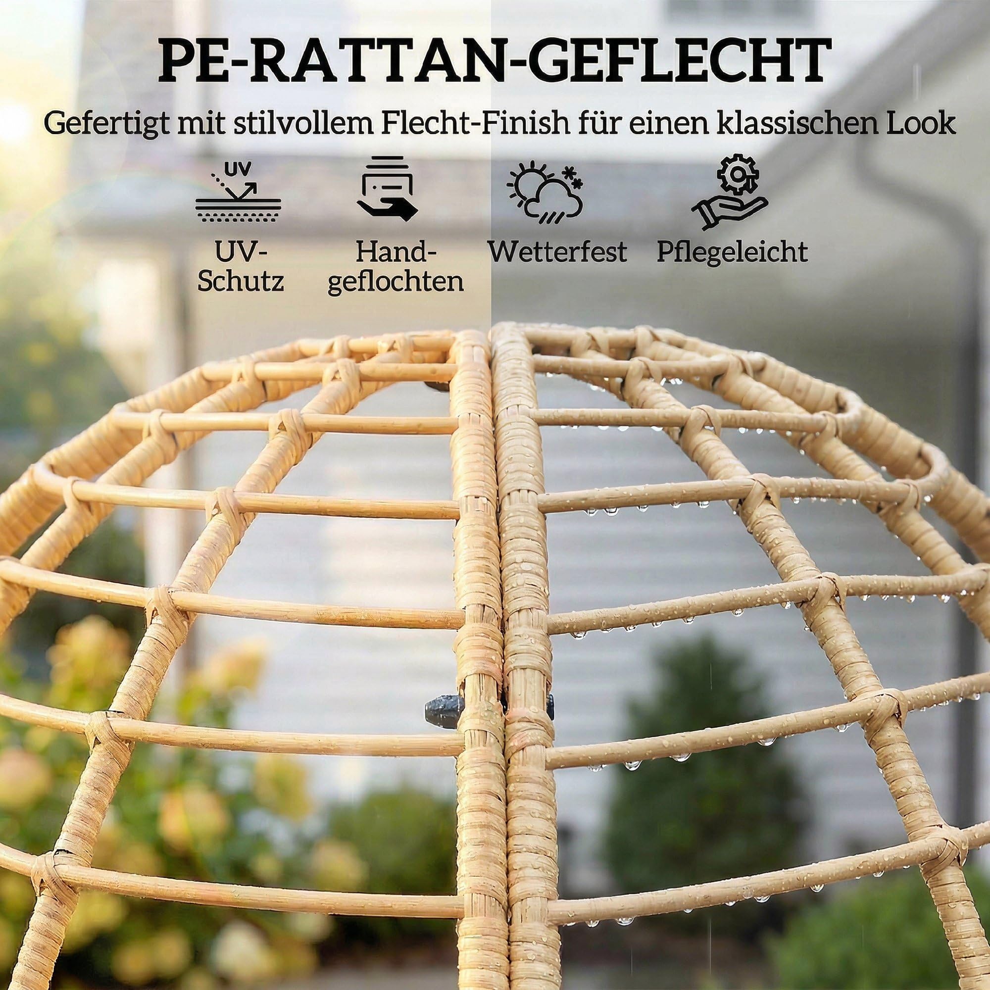Outsunny Fauteuil de jardin avec tabouret en forme d'œuf - Avec coussins longs et épais - Cadre en métal - Style bohème - Pour salon, jardin, balcon, terrasse - Beige