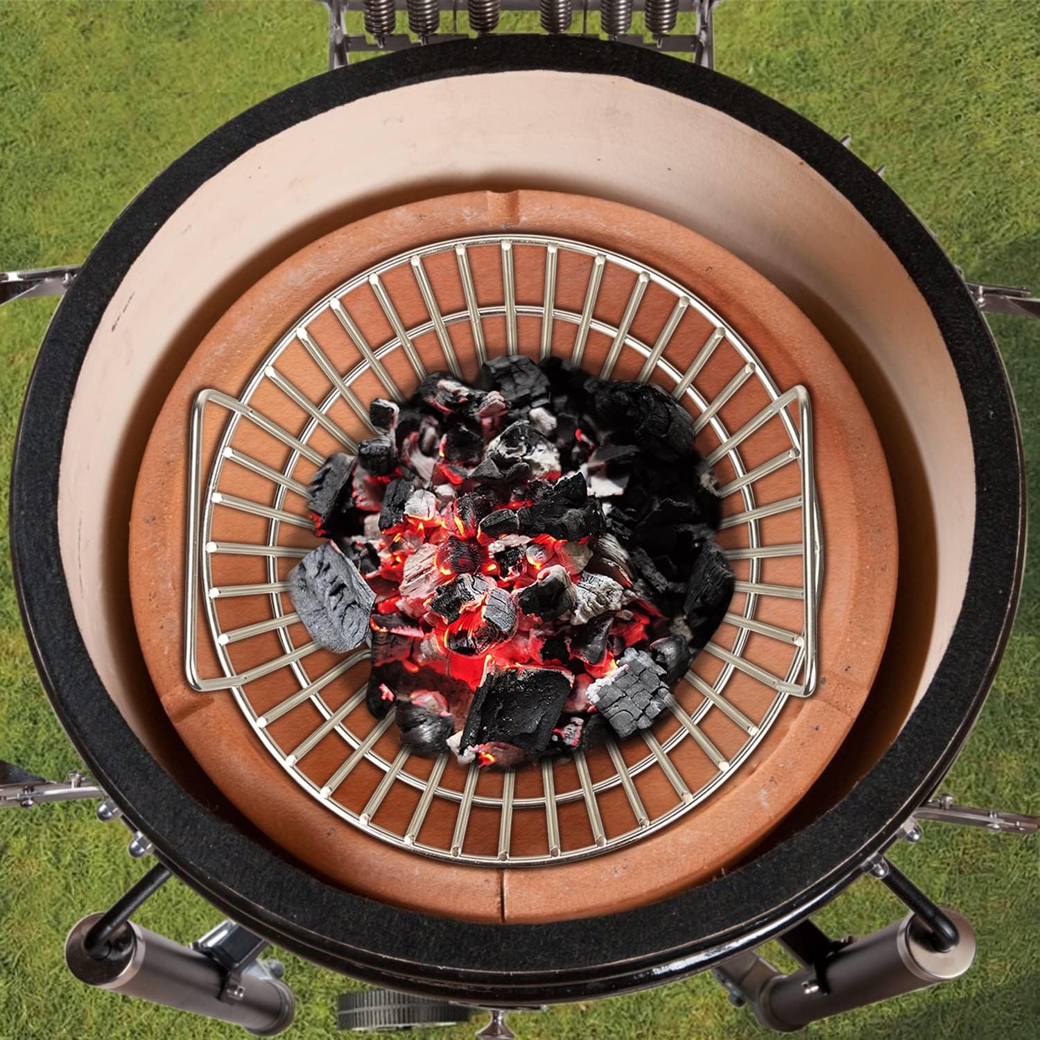 Cesta de ceniza de carbón de acero inoxidable de 14 pulgadas, accesorio para parrilla grande de huevo verde grande