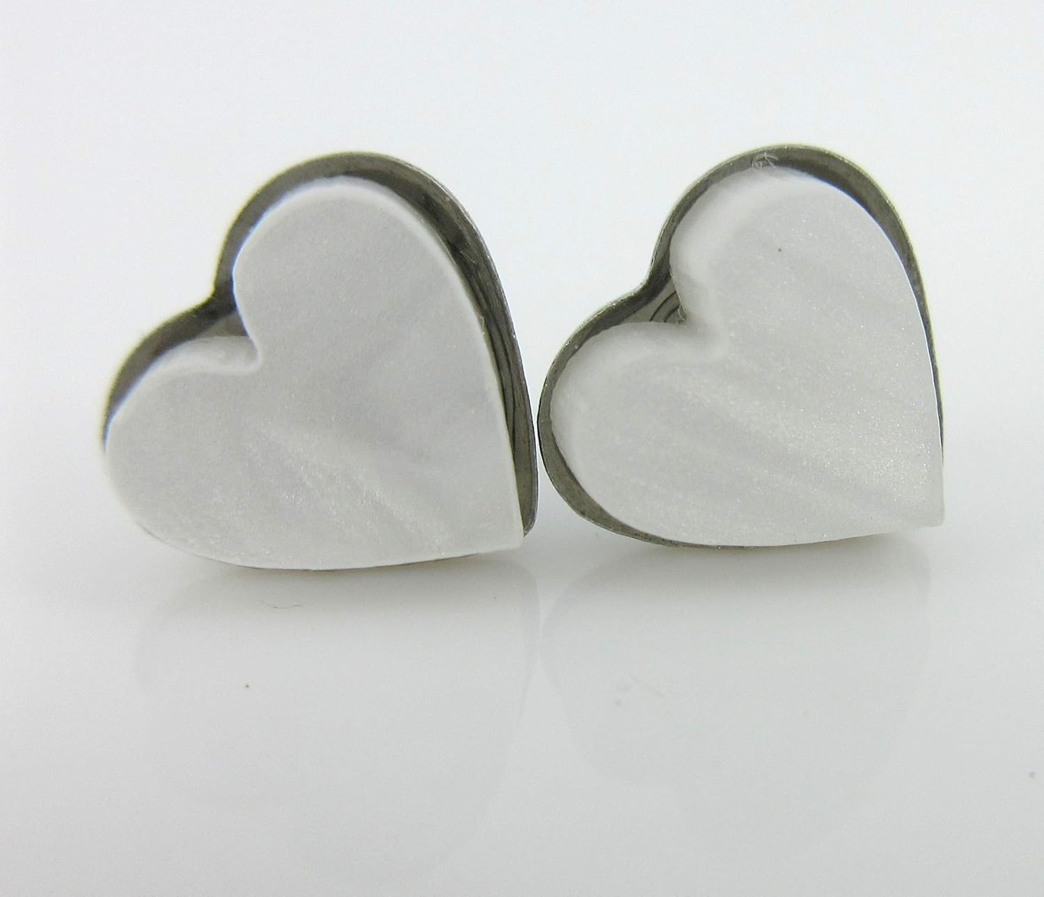 Stainless Steel Pearly Acrylic Heart Stud Earrings 8mm - Image 8
