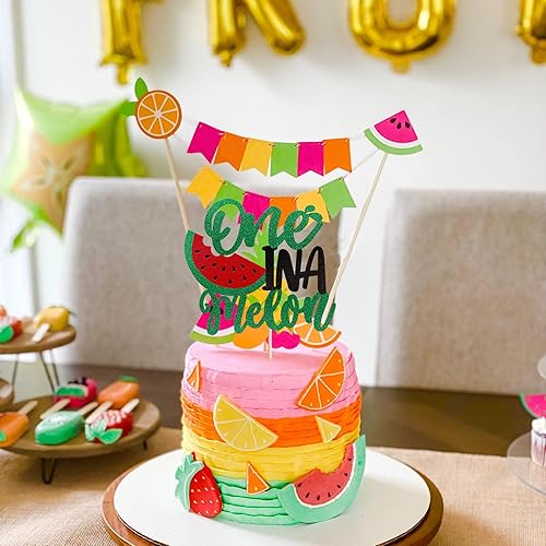 Miniatura 7 de Rsstarxi 1 paquete de decoración de pastel de primer cumpleaños con temática de sandía para baby shower con temática de sandía de 1 año