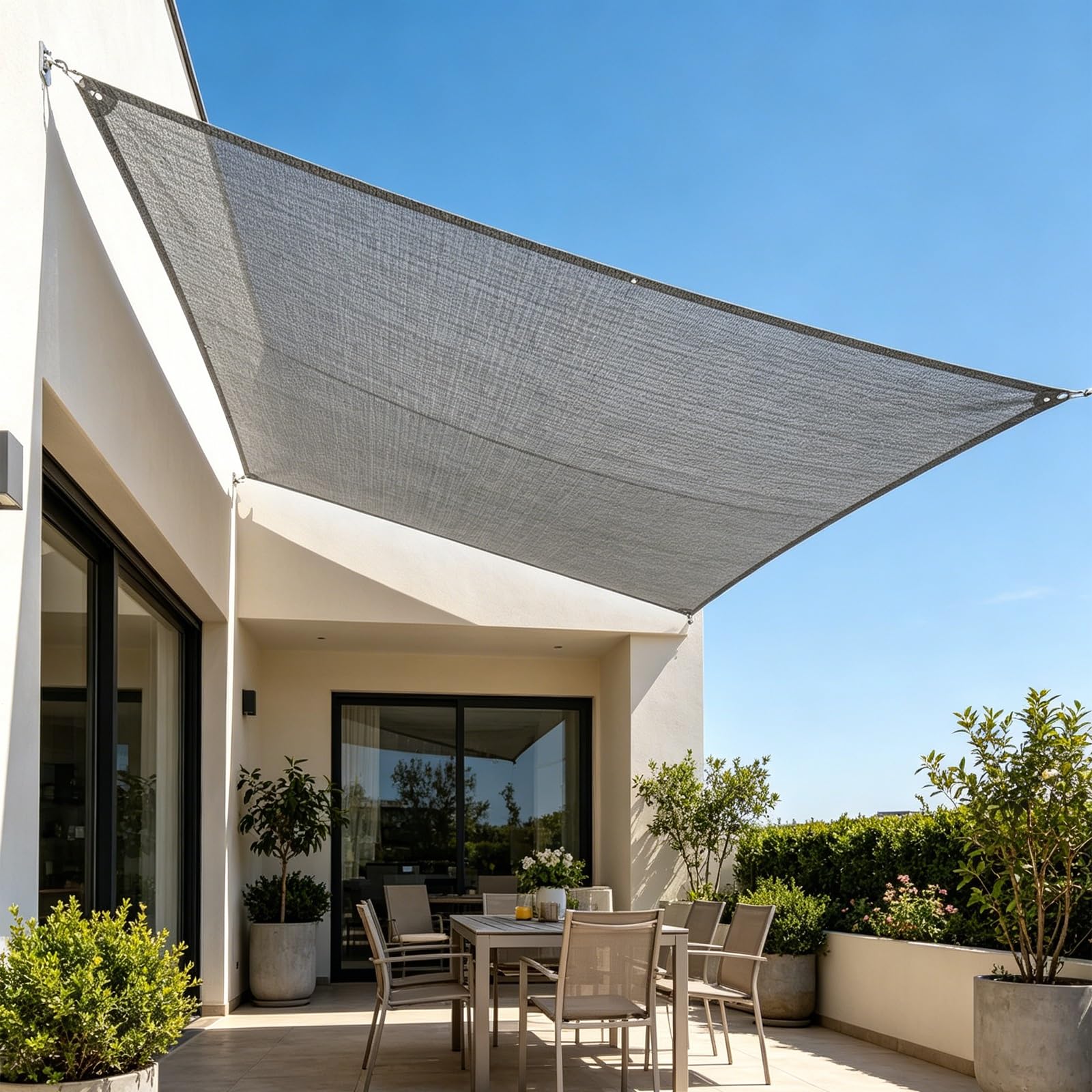Filet d'ombrage pour terrasse extérieure et grand balcon en tissu gris