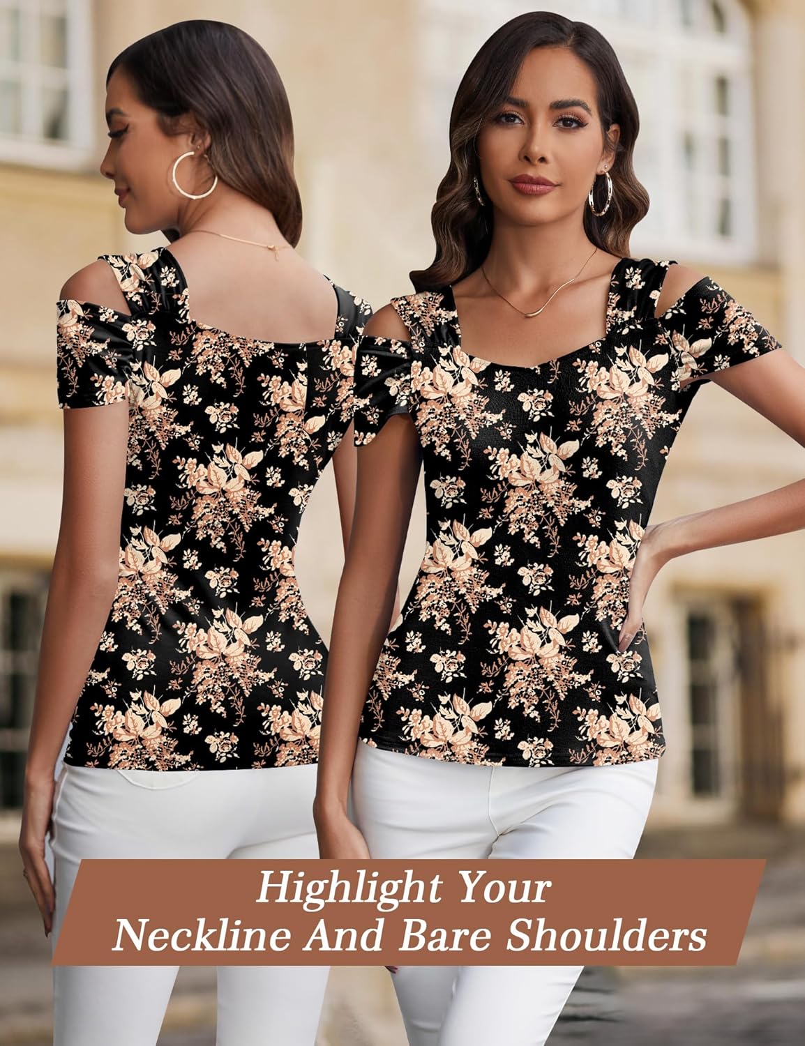 Blingfit Cold Shoulder Tops Summer Tunic Shirts for Women T Shirts V Neck Short Sleeve Casual Tees Blouses 2026 - Image 3