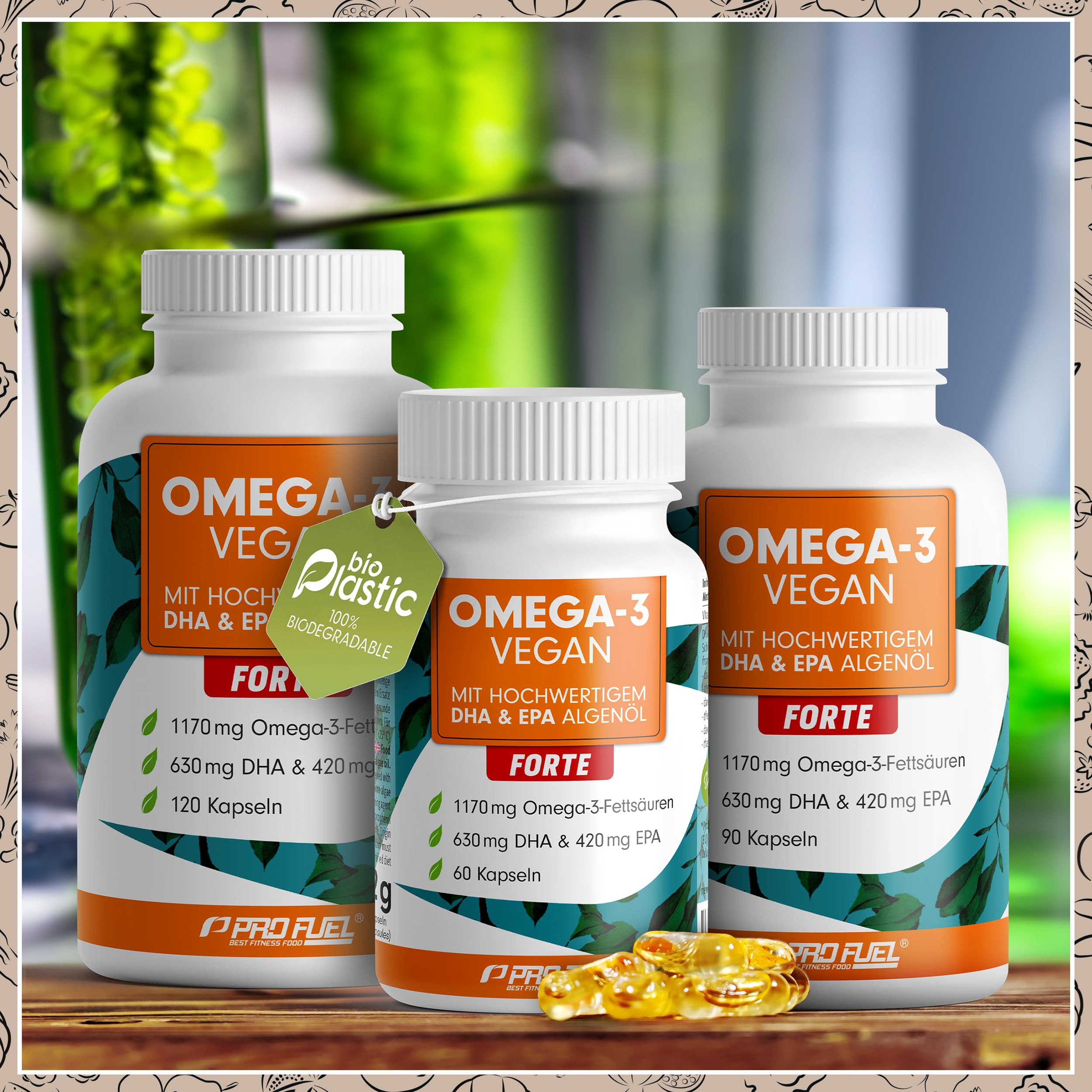 Omega-3 vegan INTENSE - 120 Kapseln - 2000 mg Algenöl pro Tag - hochdosiert mit 630mg DHA + 420 mg EPA - vegane Omega-3 Algenöl Kapseln - DHA:EPA Verhältnis 3:2 - laborgeprüft mit Analyse-Zertifikat