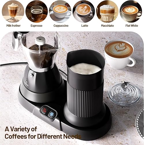Miniatura 6 de Máquina de Espresso Eléctrica con Espumador de Leche 2 en 1 Eficiente Cafetera Moka de Aluminio con Operación de Un Toque para Cappuccinos, Café